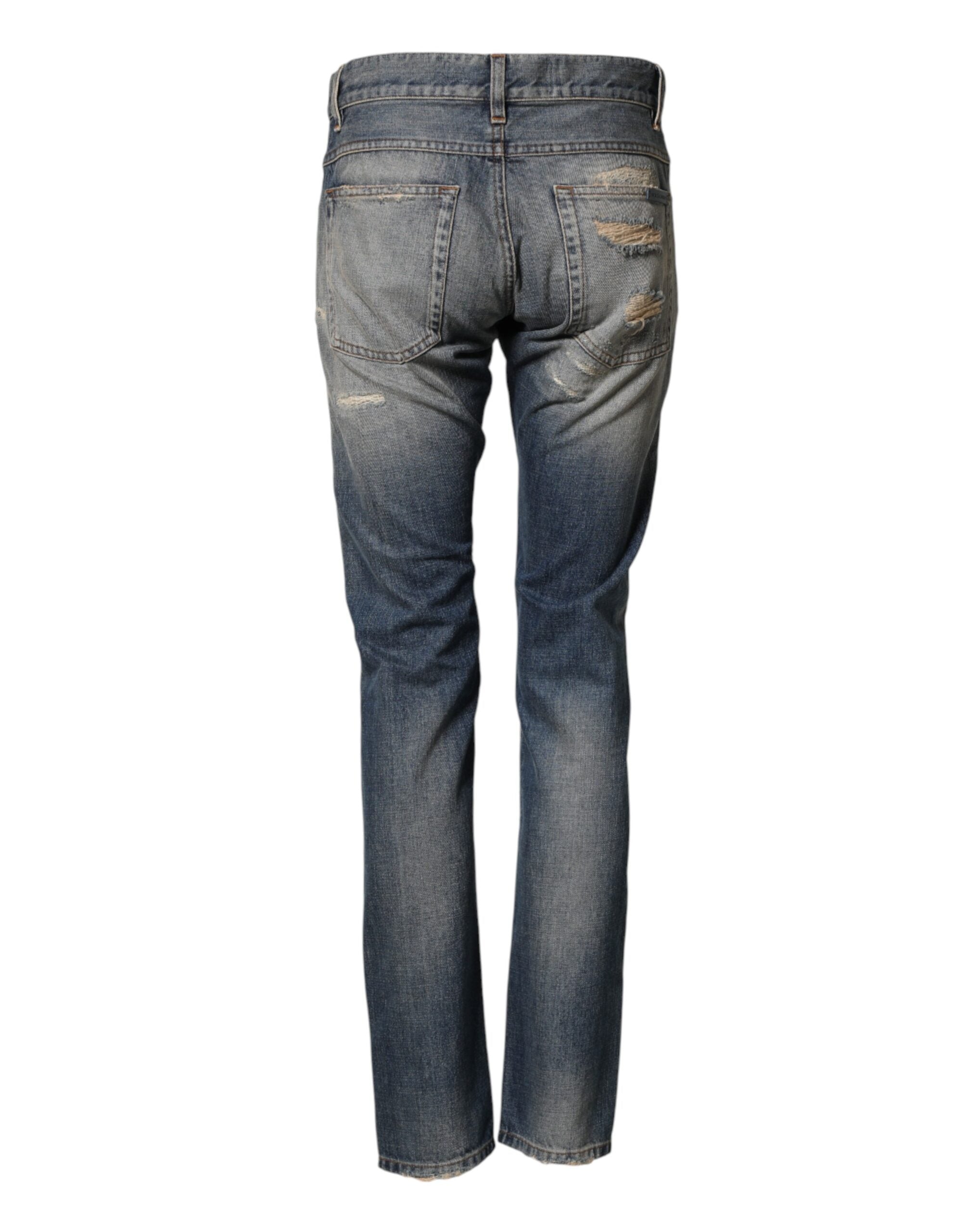 Dolce & Gabbana Blaue Destroyed-Look Skinny Jeans für Herren