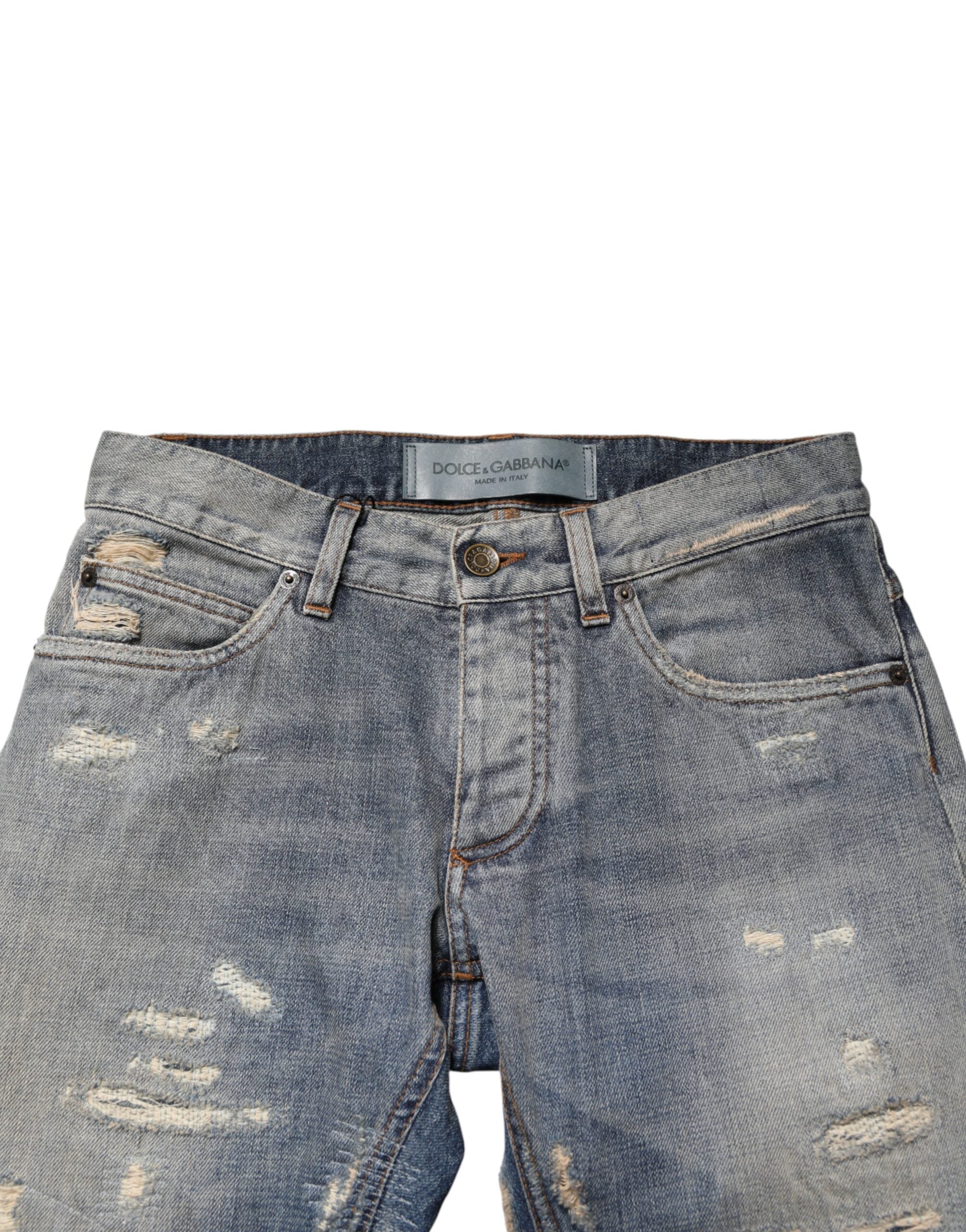 Dolce & Gabbana Blaue Destroyed-Look Skinny Jeans für Herren