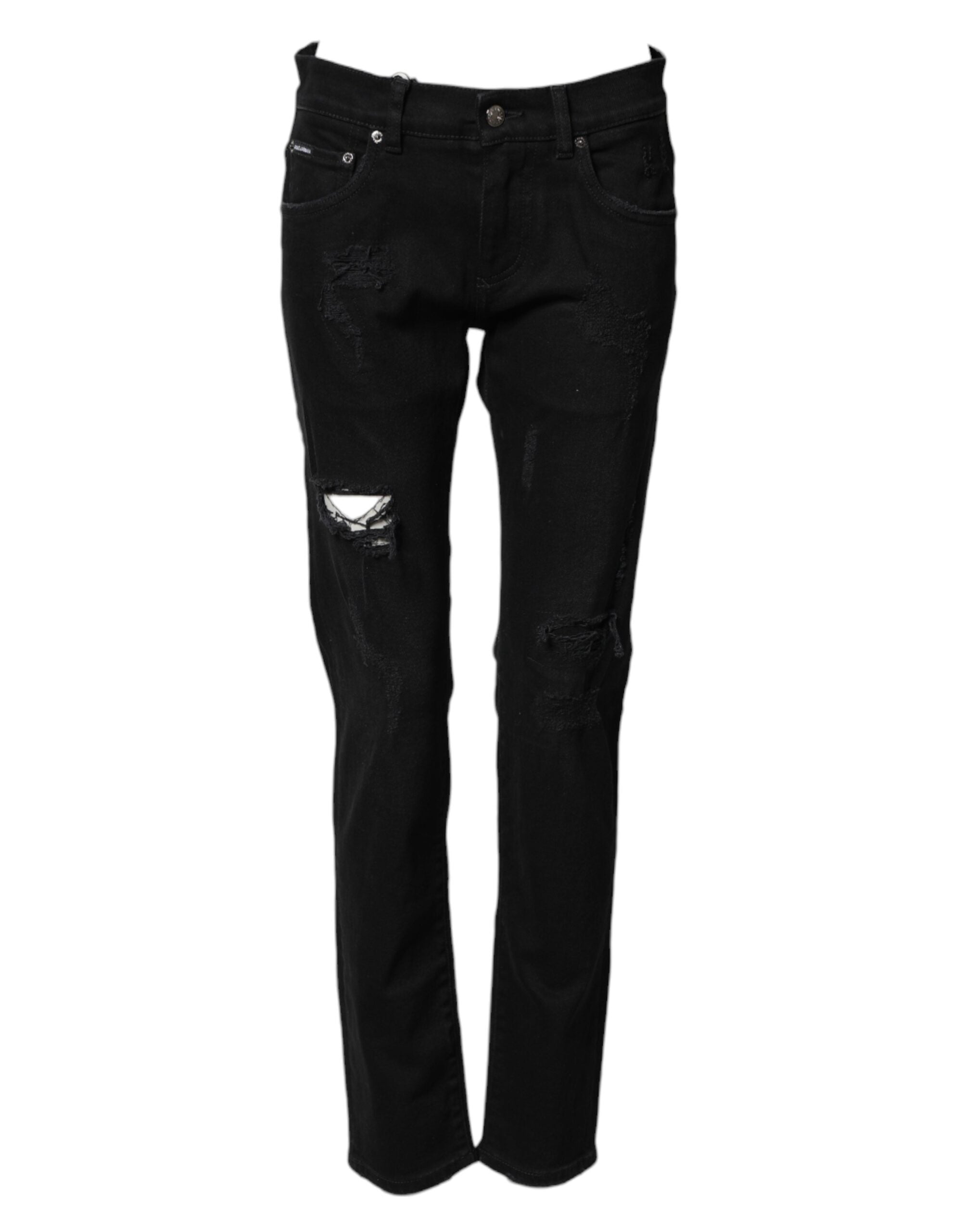 Dolce & Gabbana Schwarze, zerschlissene Herren-Skinny-Jeans aus Baumwolle