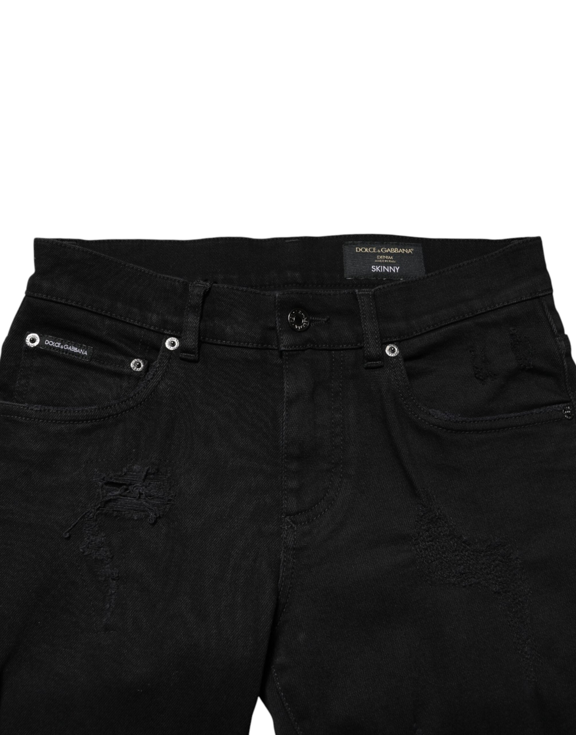 Dolce & Gabbana Schwarze, zerschlissene Herren-Skinny-Jeans aus Baumwolle