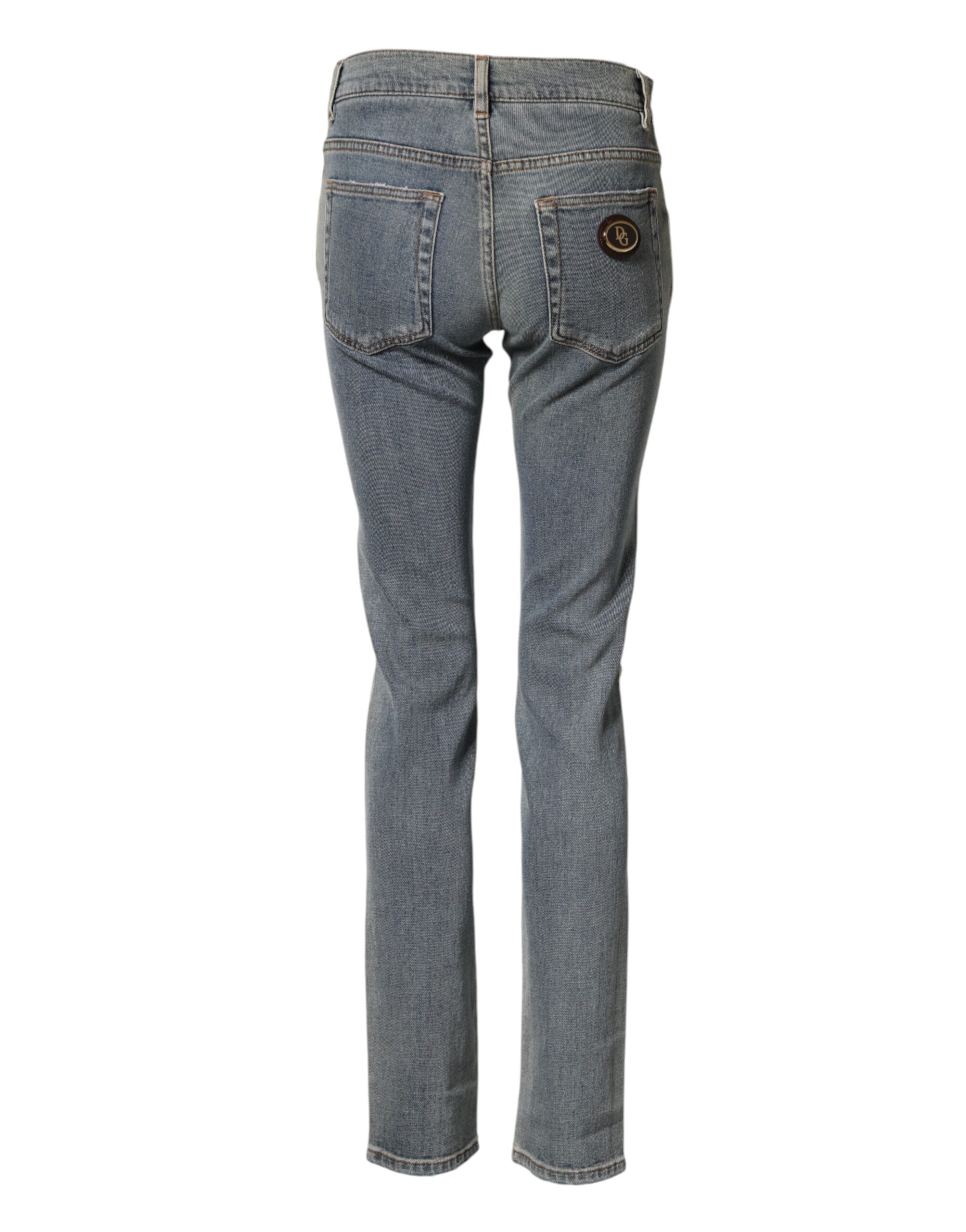 Dolce & Gabbana Blaues, zweifarbiges Baumwoll-Skinny-Jeans für Herren