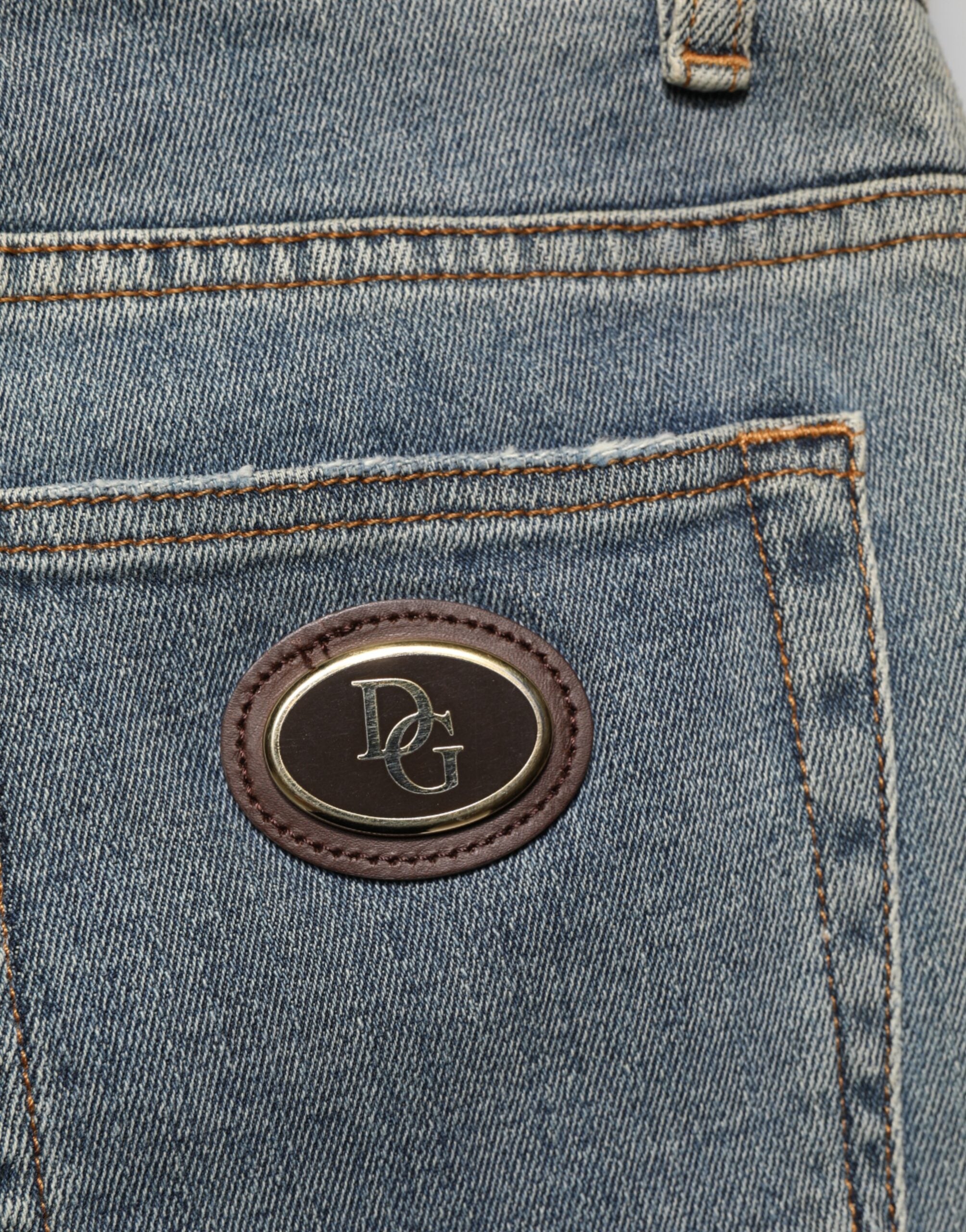 Dolce & Gabbana Blaues, zweifarbiges Baumwoll-Skinny-Jeans für Herren
