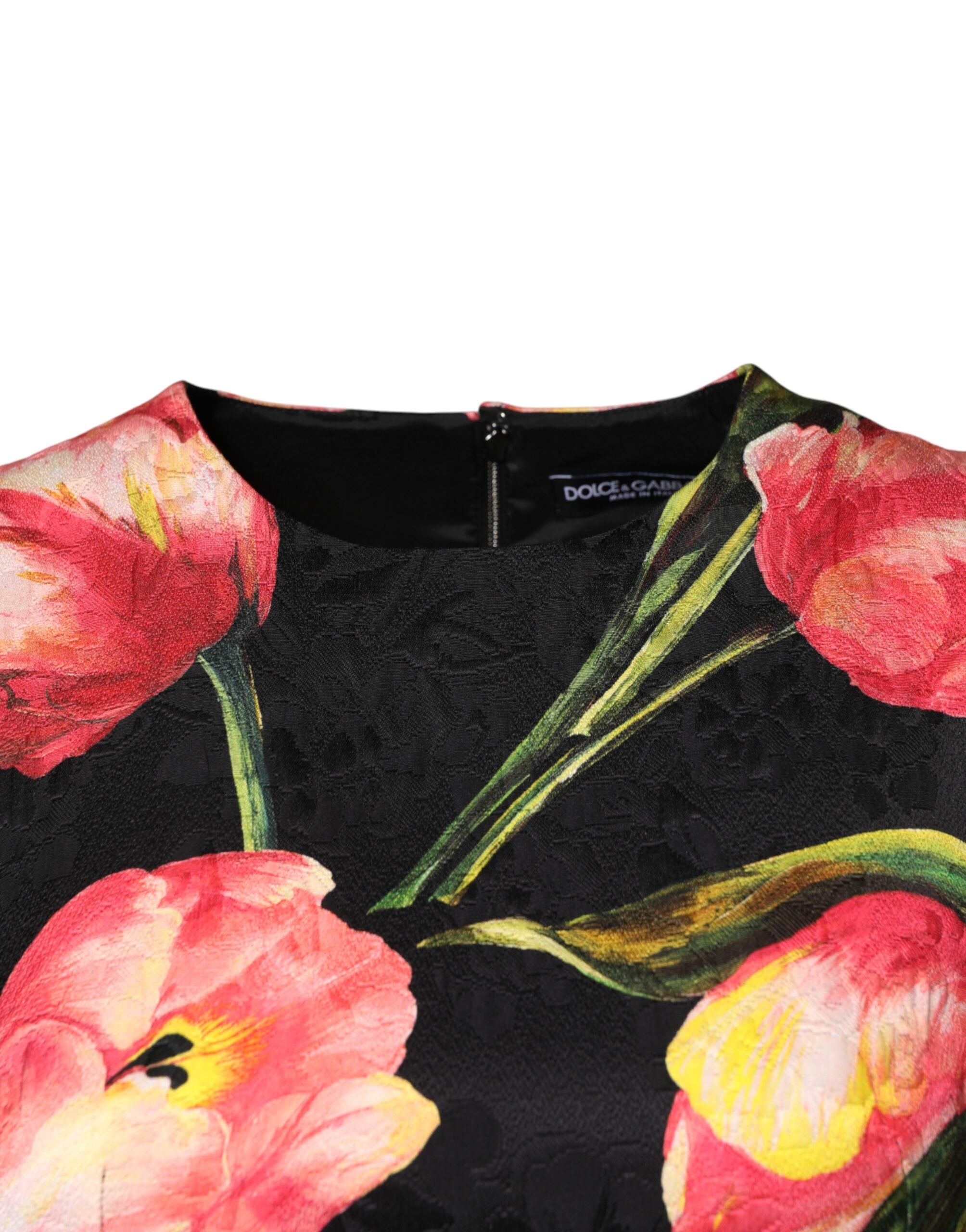 Dolce & Gabbana Schwarzes Minikleid mit floralem Viskose-Print