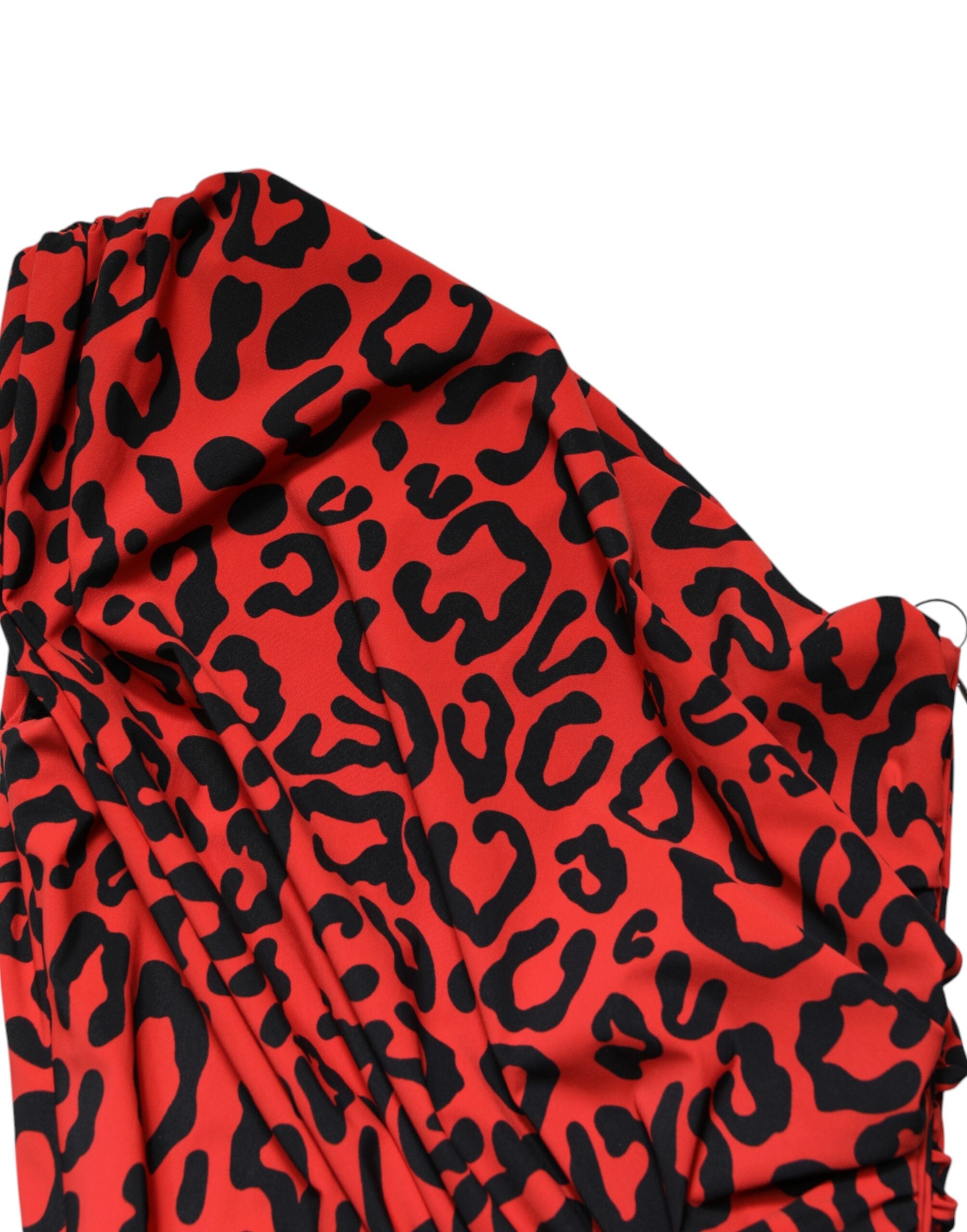 Dolce & Gabbana Midi-Kleid mit rotem Leopardenmuster aus Nylon