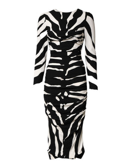 Dolce & Gabbana Schwarzes, weißes Zebra-Viskose-Etui-Midikleid