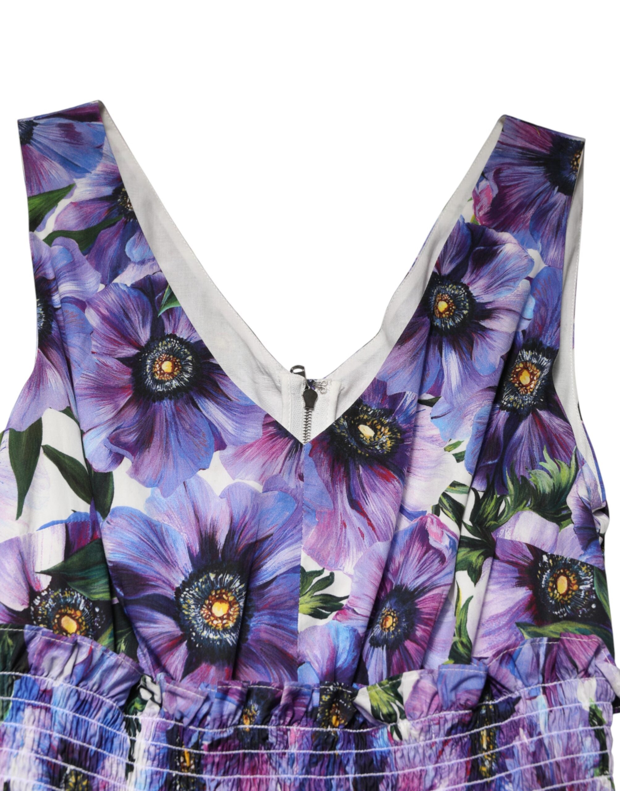 Dolce & Gabbana Lila Anemone-Print Plissiert Midi-Kleid