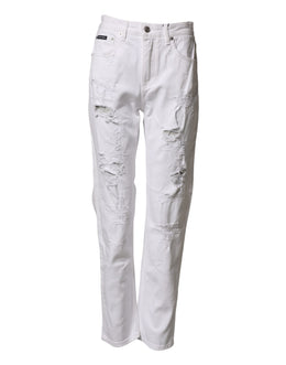 Dolce & Gabbana Weiße Distressed-Jeans im Boyfriend-Stil aus Baumwolle