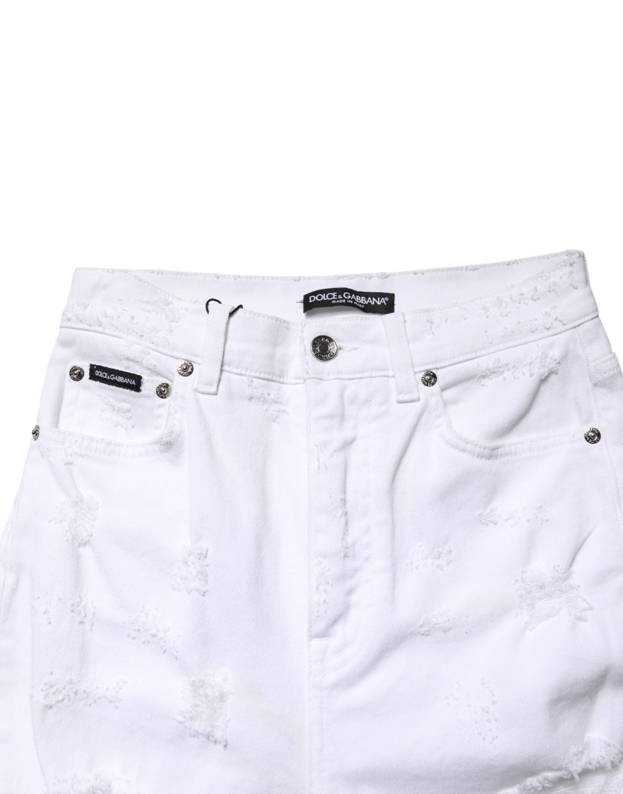 Dolce & Gabbana Weiße Destroyed High-Waist-Jeans