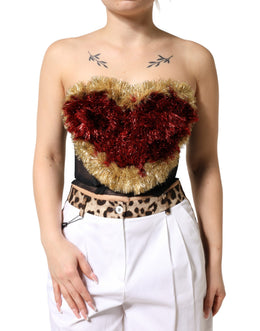 Dolce & Gabbana Schwarzes Goldherz-Korsett-Glitzertop