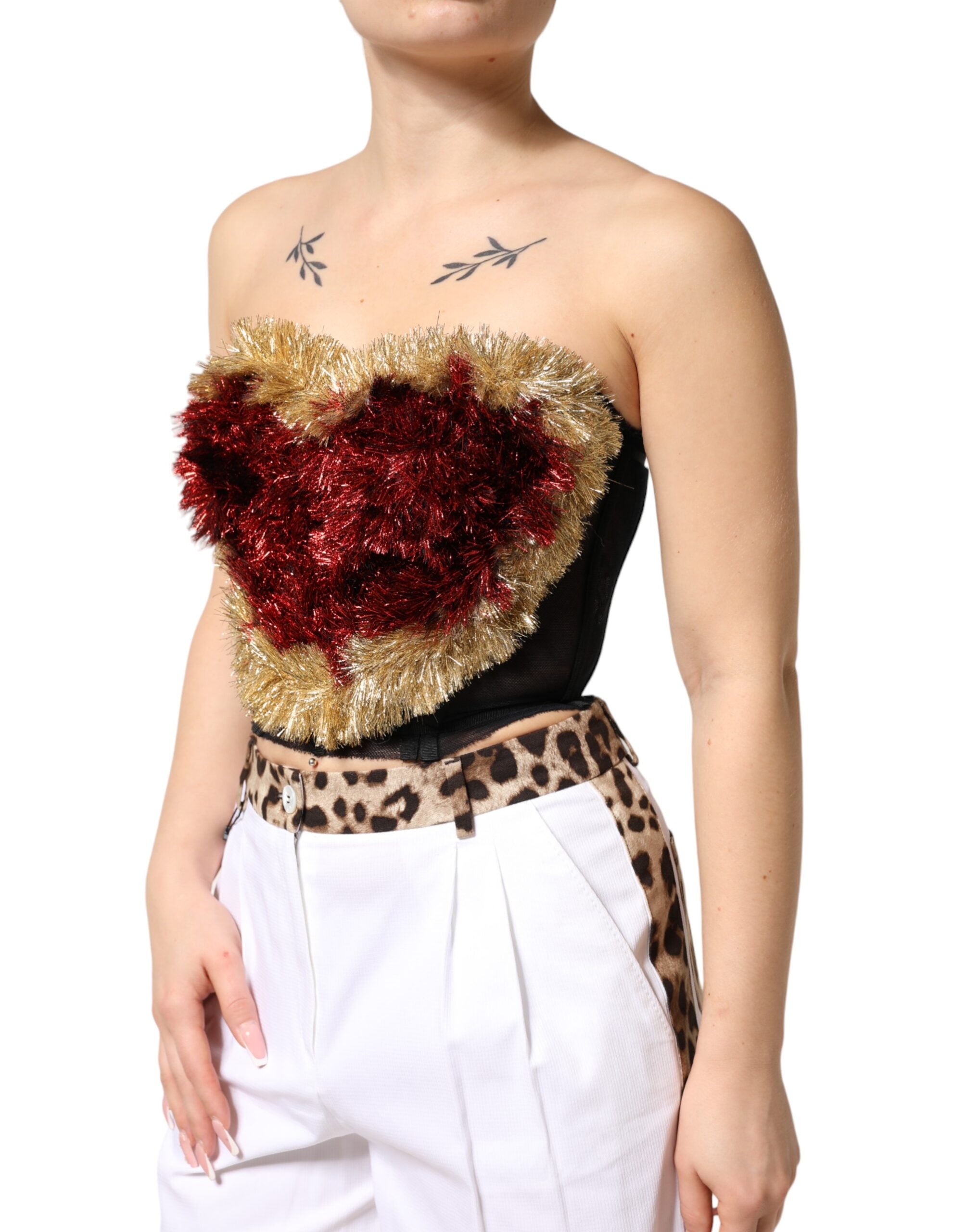 Dolce & Gabbana Schwarzes Goldherz-Korsett-Glitzertop