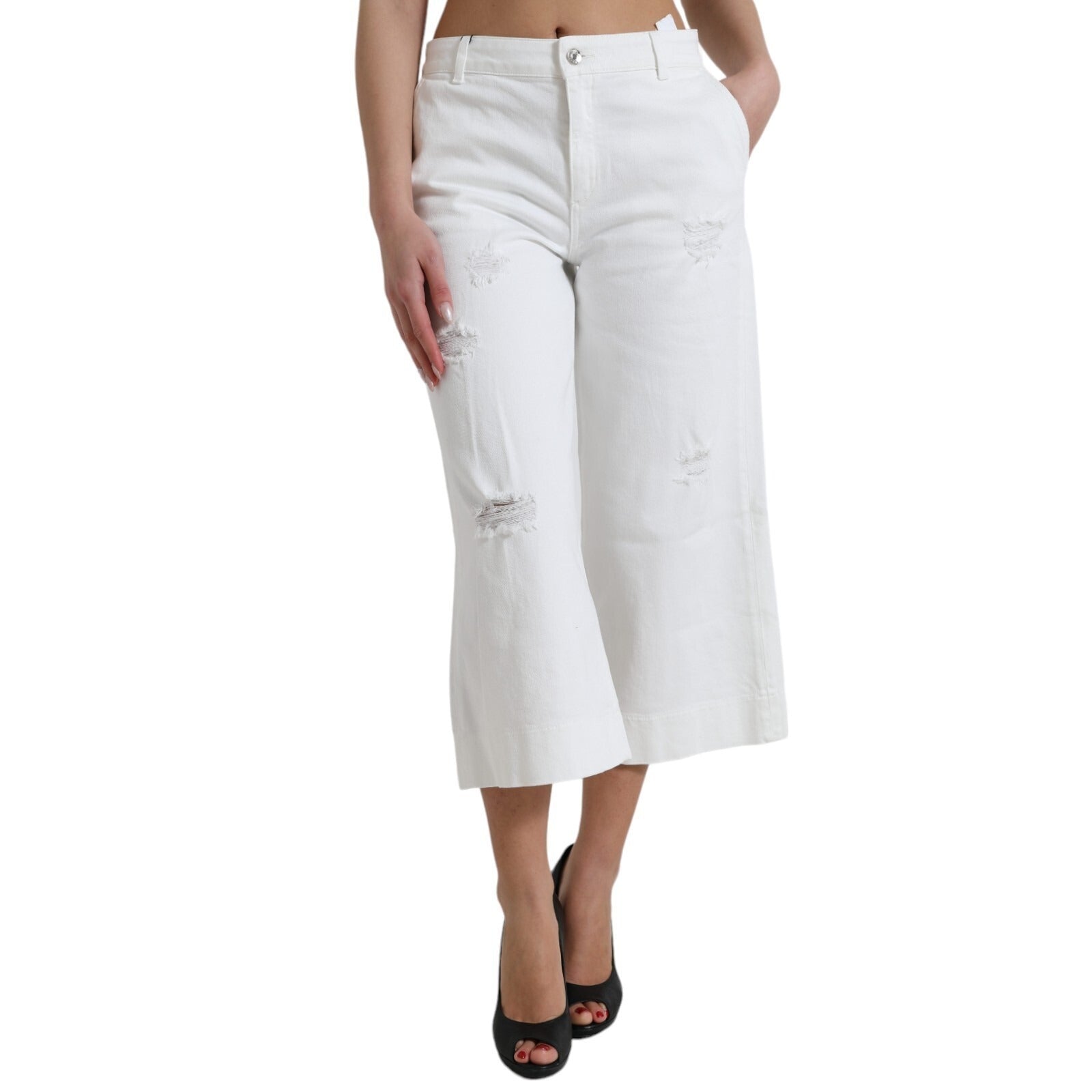 Dolce & Gabbana Weiße, weite Cropped-Jeans aus Baumwolle