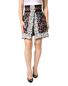 Dolce & Gabbana Schwarzer Minirock aus Baumwolle mit floraler Spitze