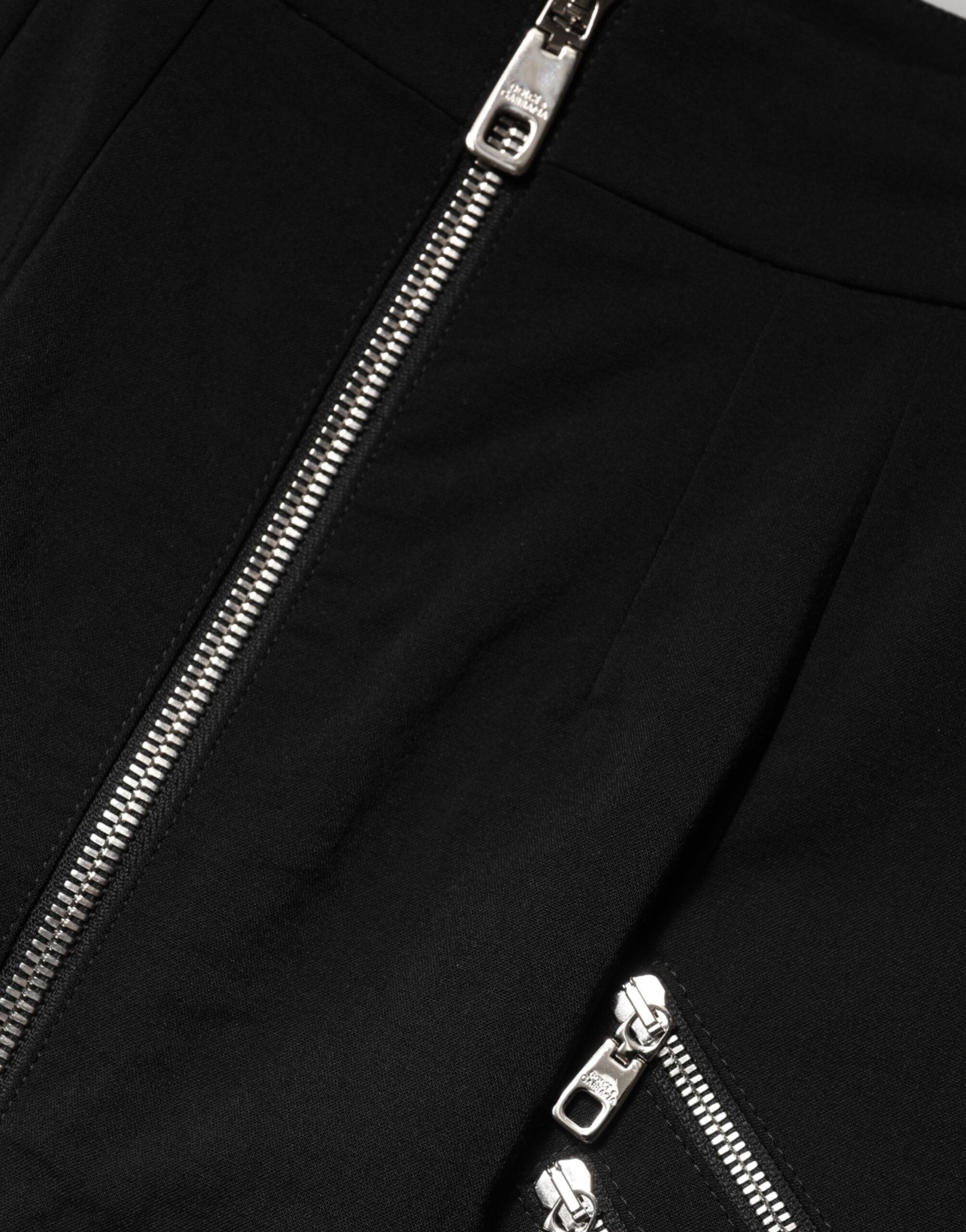Dolce & Gabbana Schwarzer Polyester-Minirock mit Reißverschluss und hohem Bund
