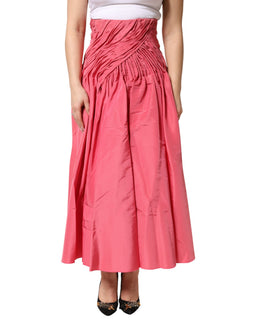 Dolce & Gabbana Pinker Seidenrock mit Falten und hoher Taille, Midi-Länge