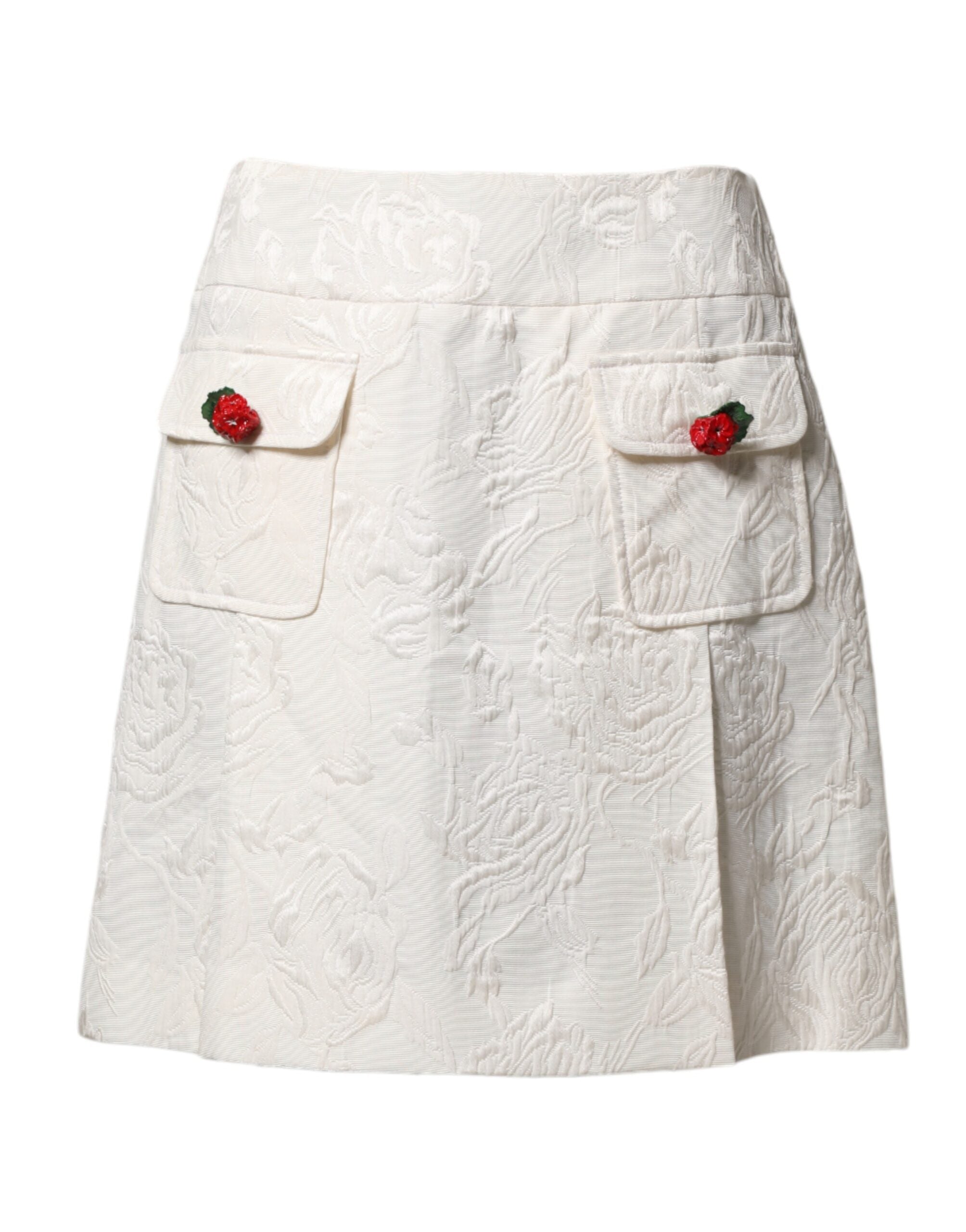 Dolce & Gabbana Weißer Mini-Rock aus floralem Brokat mit hohem Bund