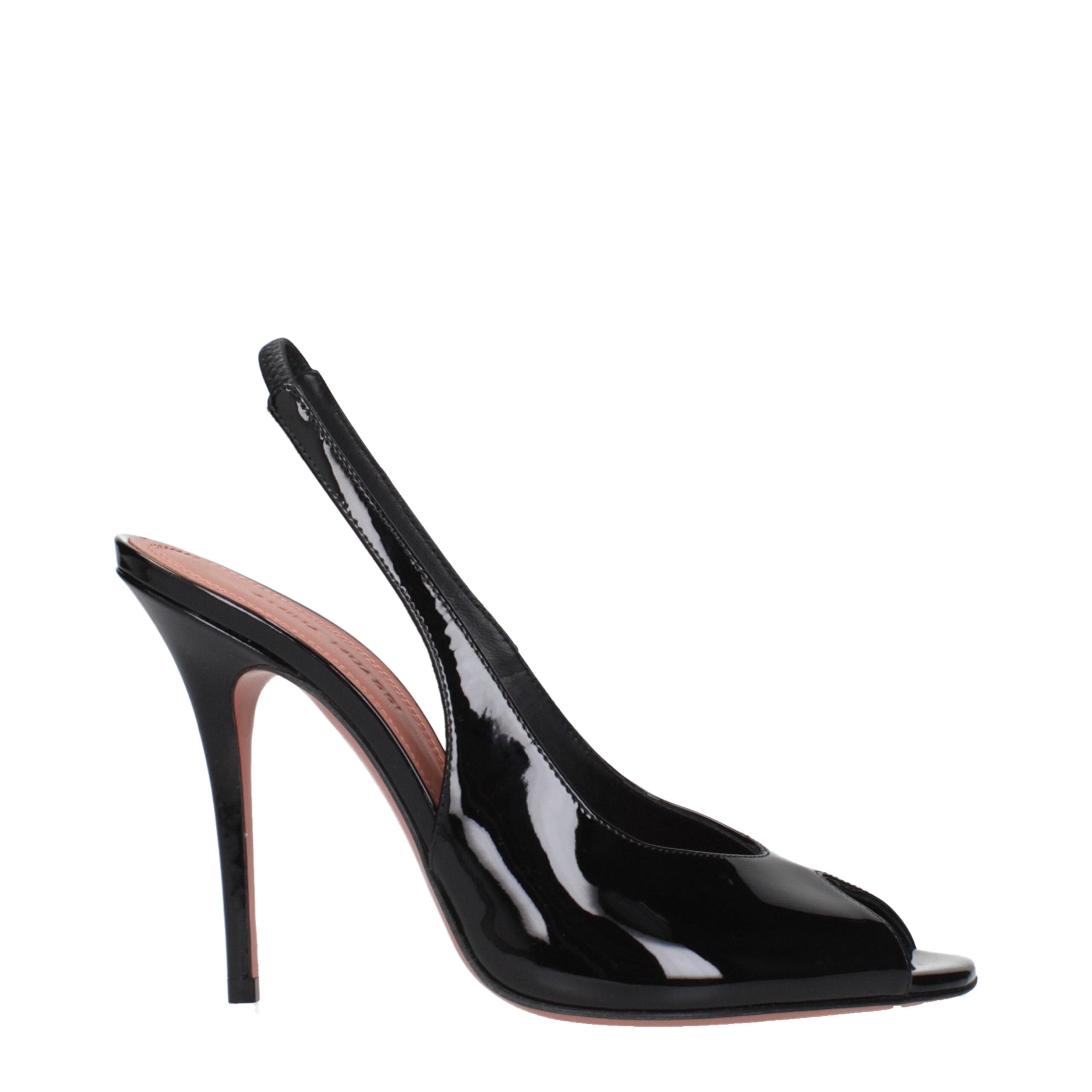 Amina Muaddi Schwarze Leder-Stiletto-Sandalen