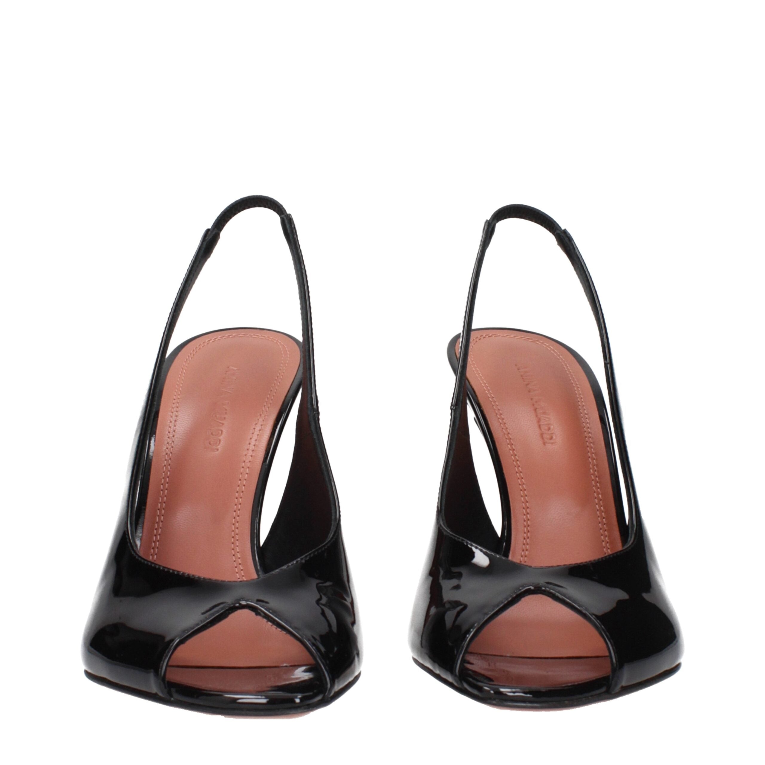 Amina Muaddi Schwarze Leder-Stiletto-Sandalen