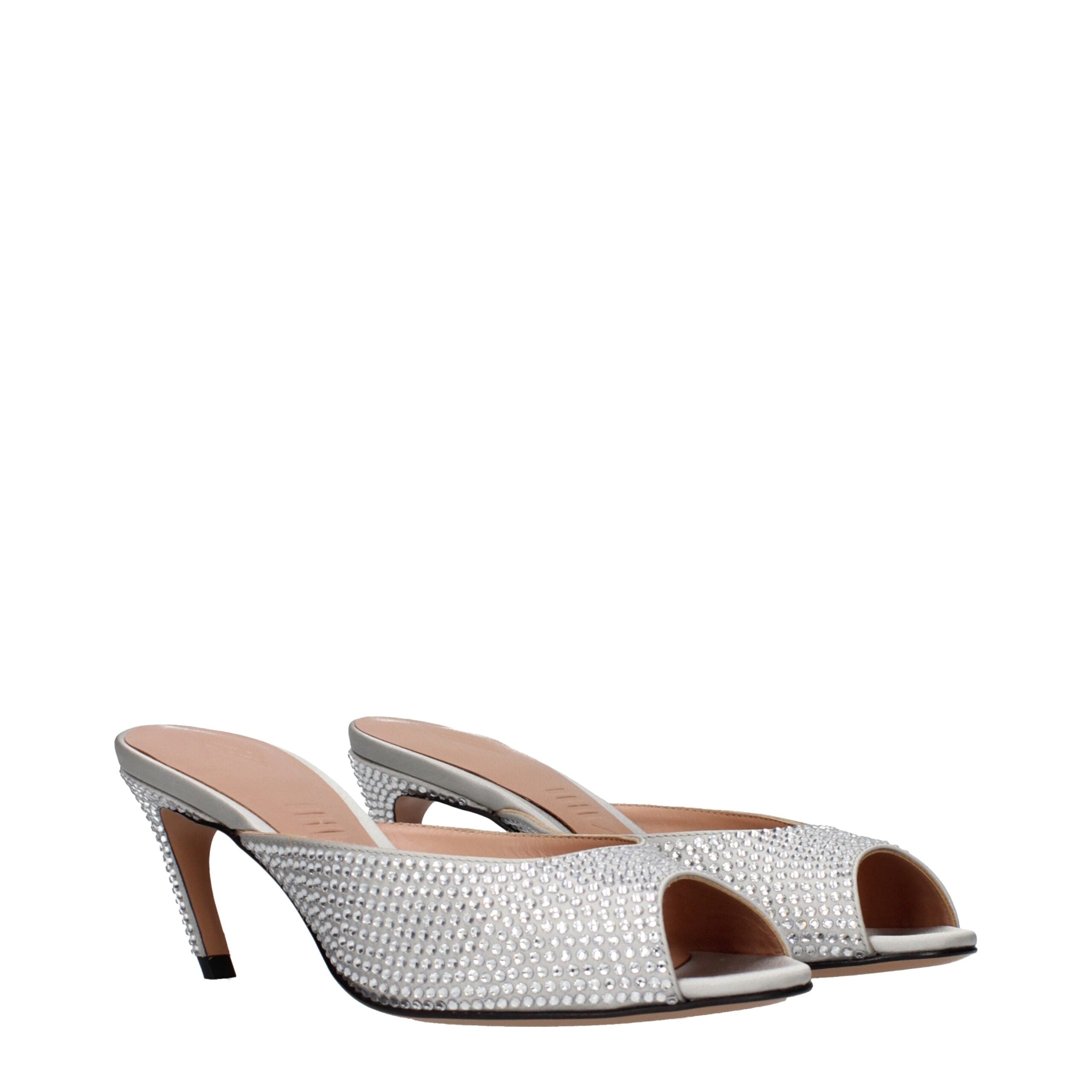 The Attico Silberne Satin-Stilettosandalen