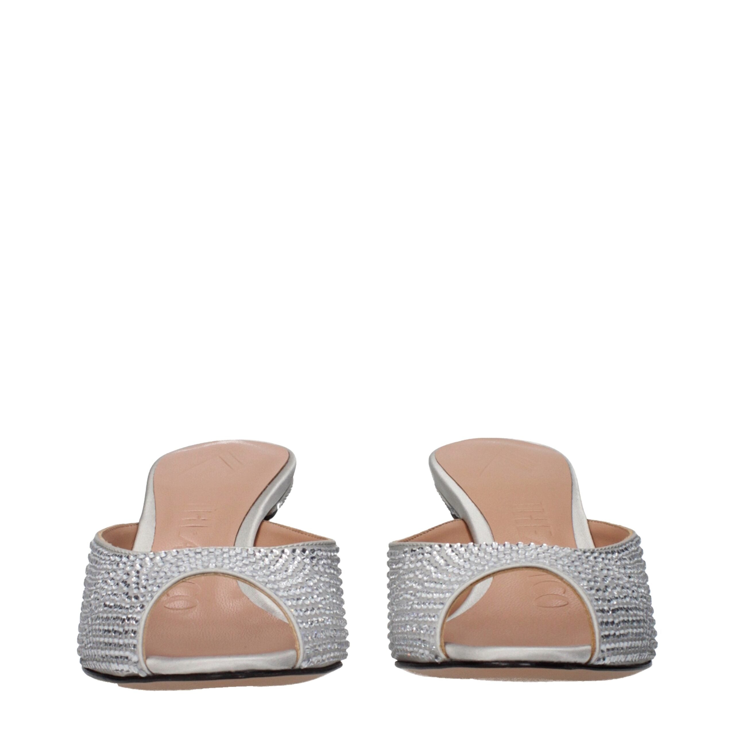 The Attico Silberne Satin-Stilettosandalen
