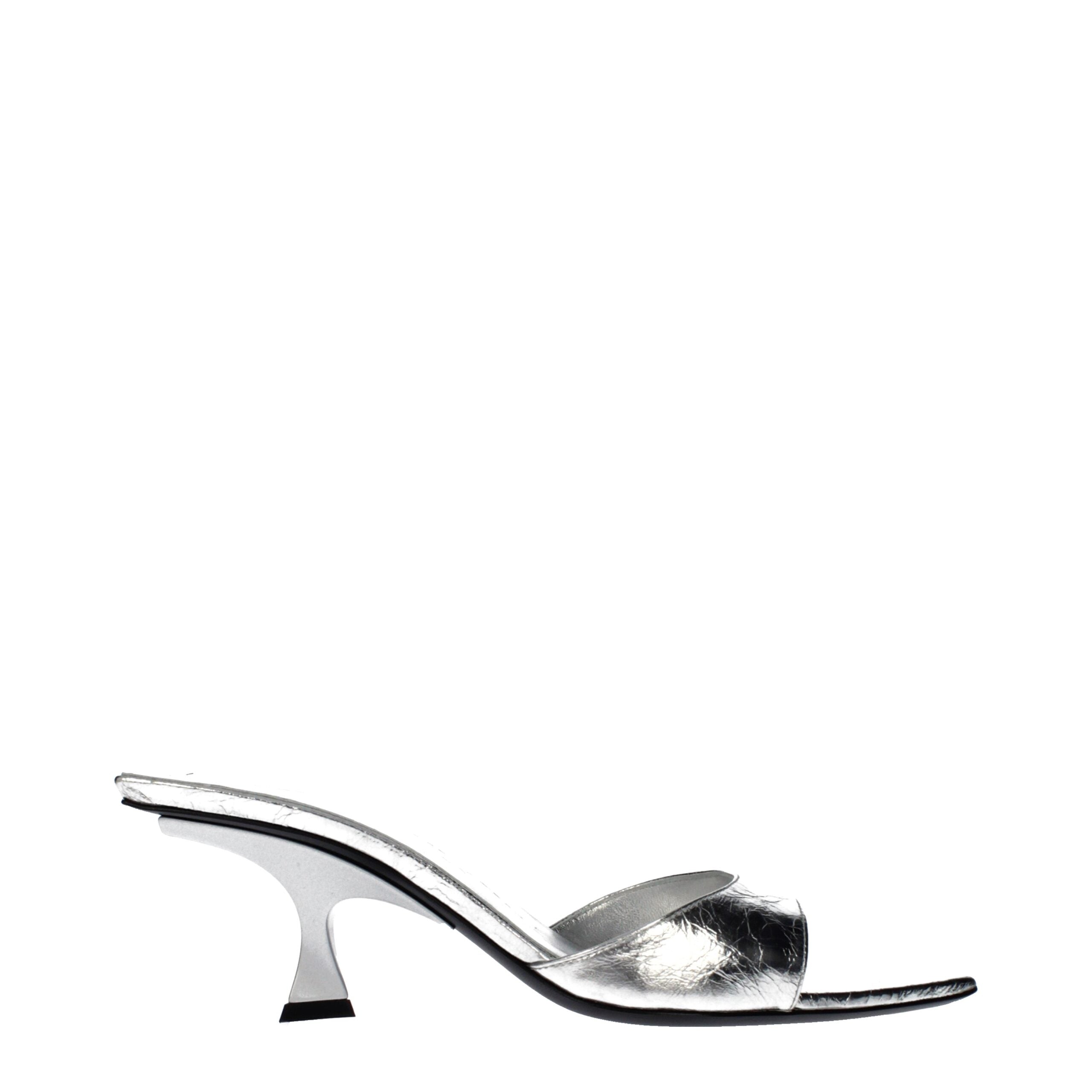 The Attico Graue Leder-Sandalen mit flachem Absatz