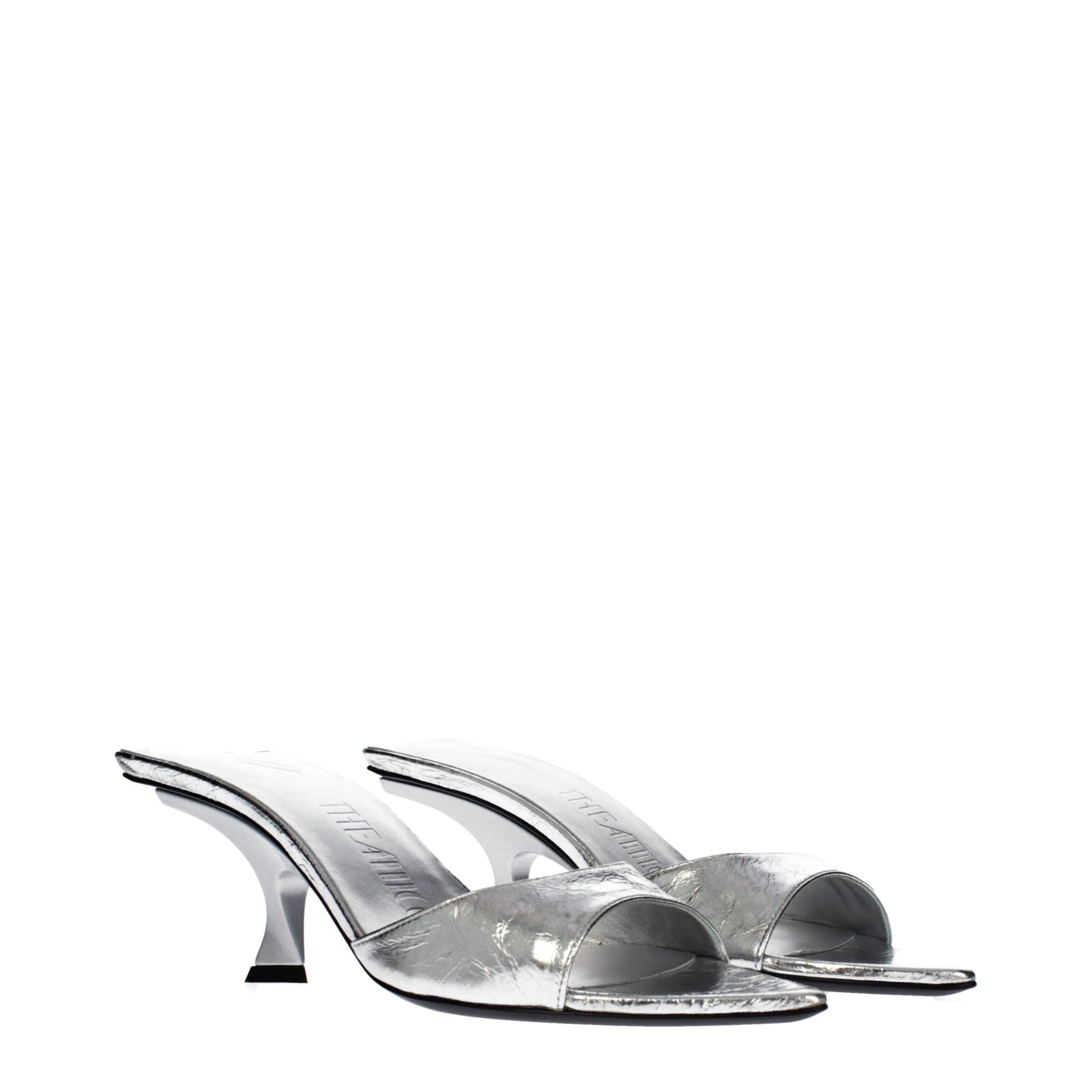 The Attico Graue Leder-Sandalen mit flachem Absatz