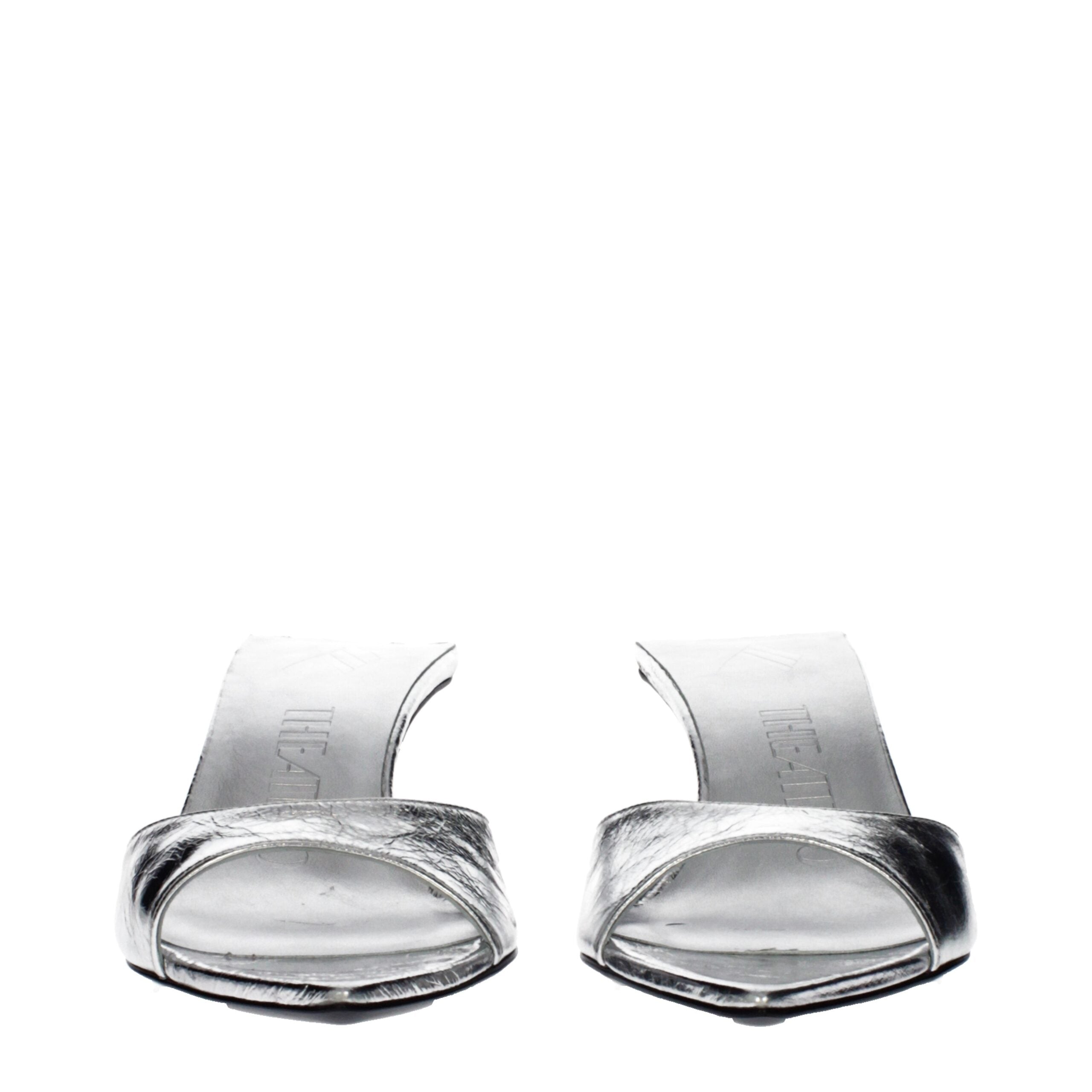 The Attico Graue Leder-Sandalen mit flachem Absatz