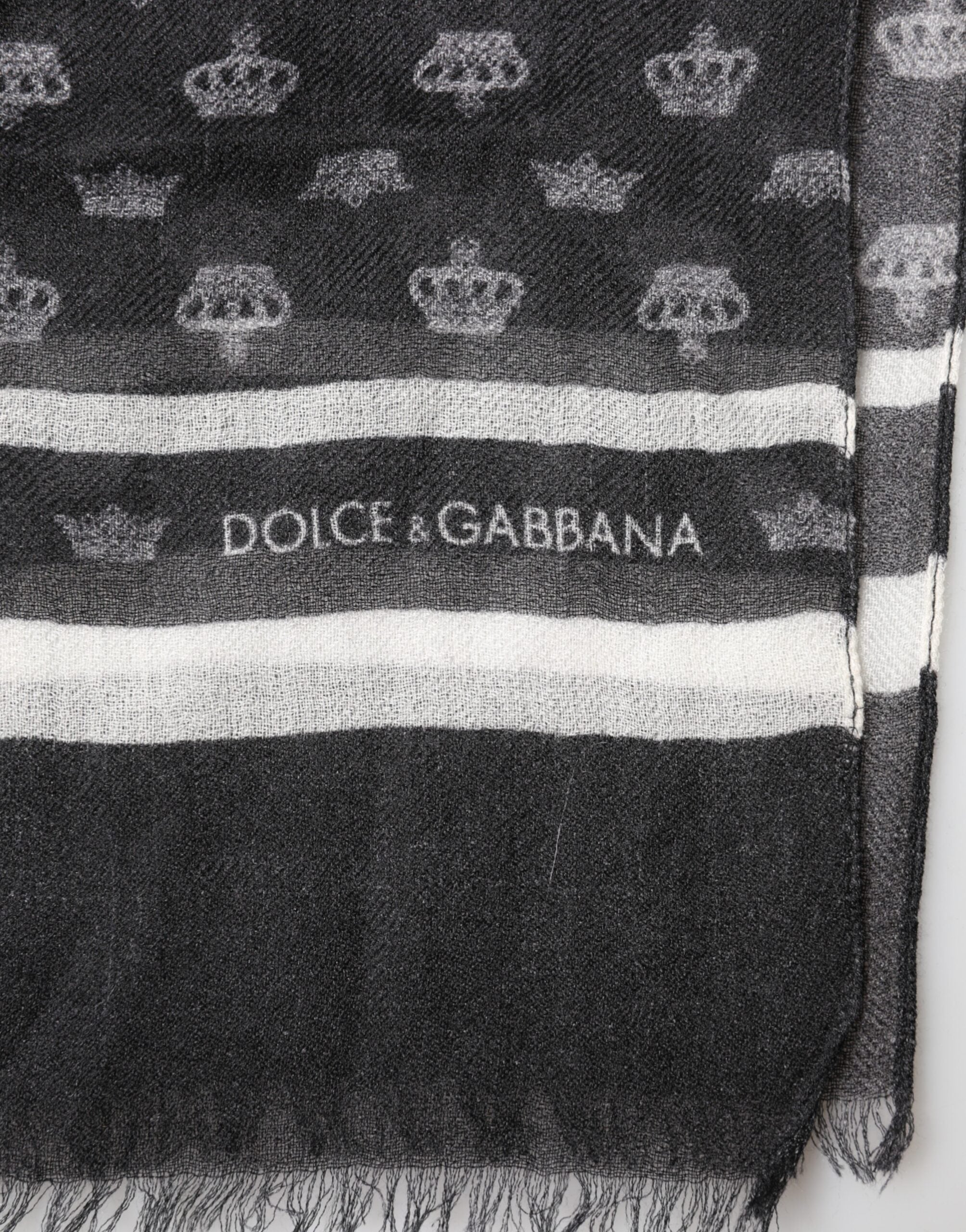 Dolce & Gabbana Schwarzer Kaschmir-Halstuch-Schal mit Krone