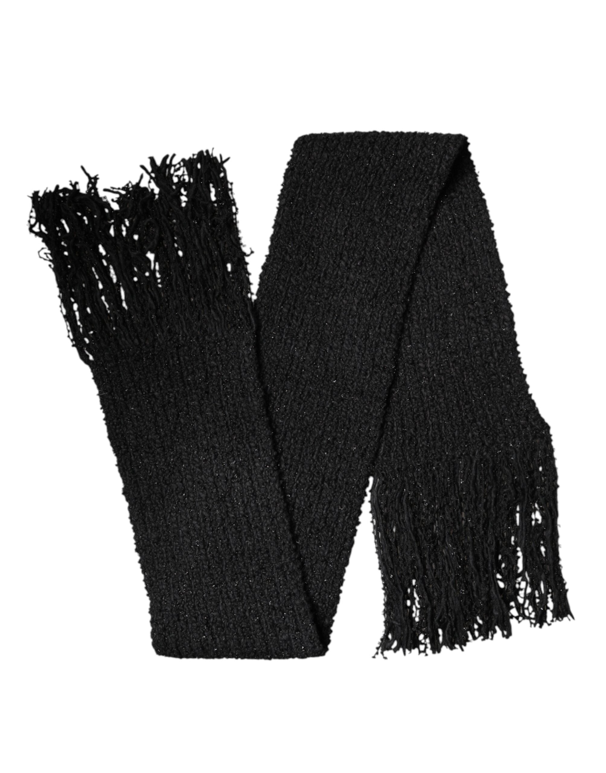 Dolce & Gabbana Schwarzer Kaschmir-Strickschal mit Fransen