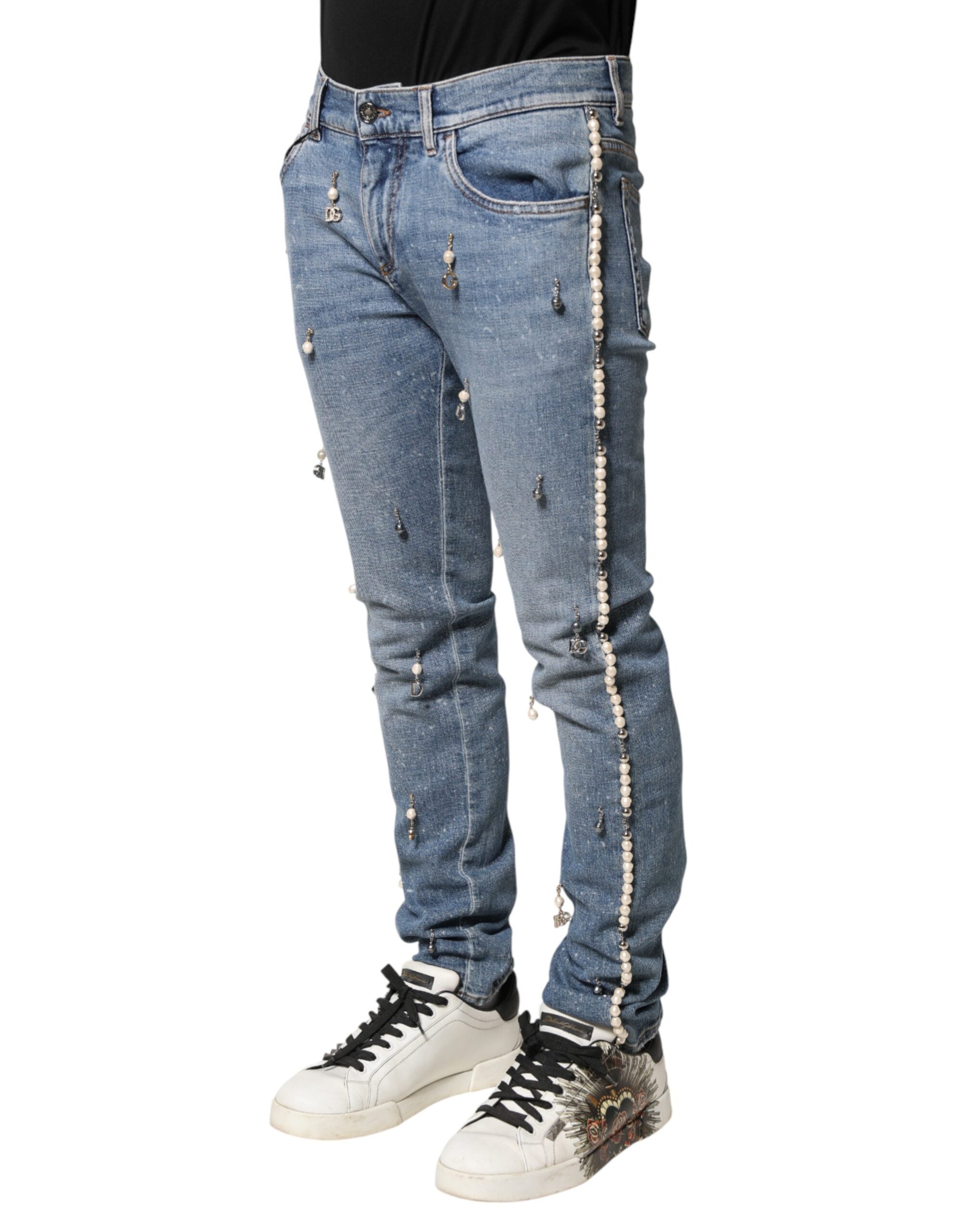 Dolce & Gabbana Blaue Skinny-Jeans aus Baumwolle mit Verzierungen
