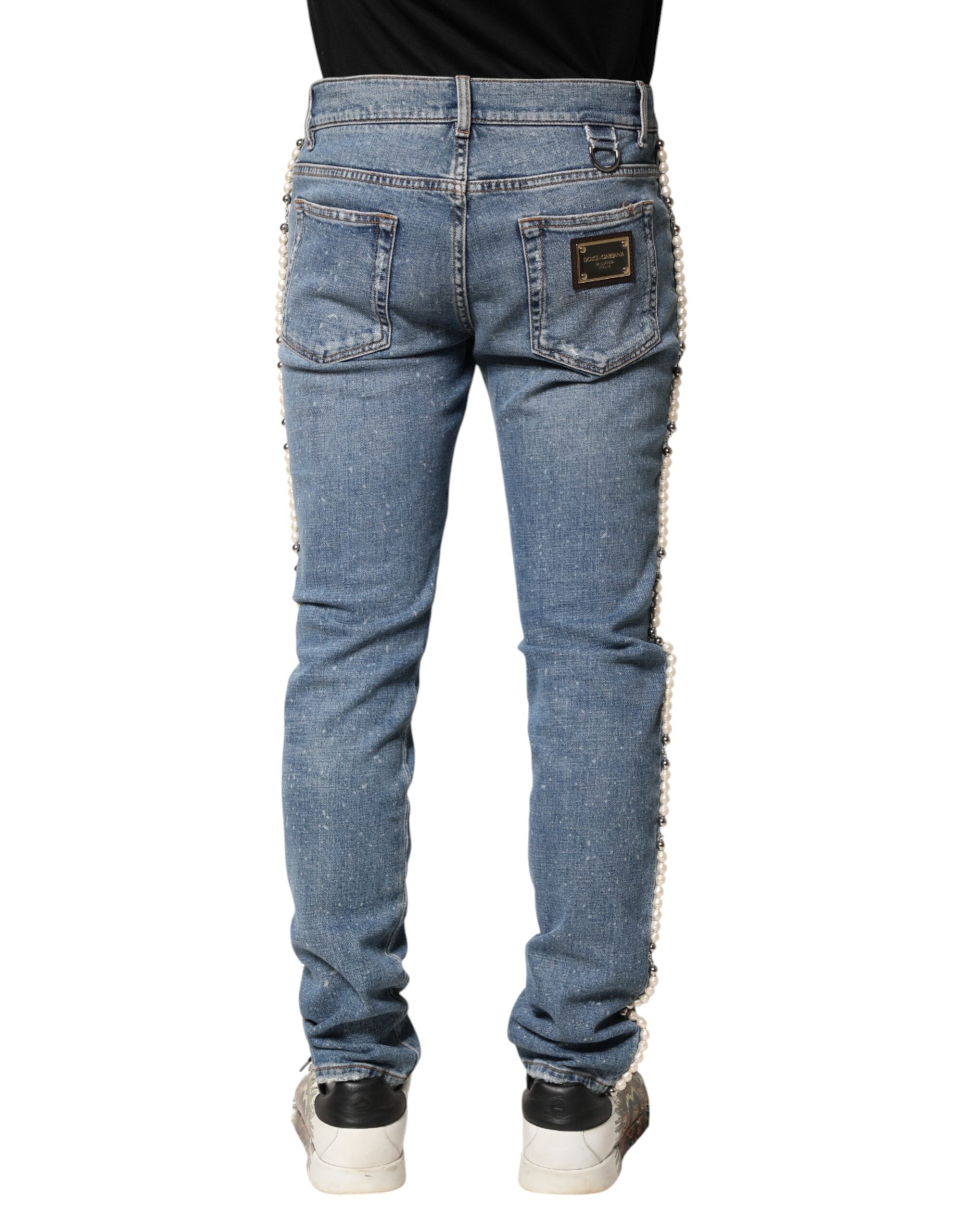 Dolce & Gabbana Blaue Skinny-Jeans aus Baumwolle mit Verzierungen