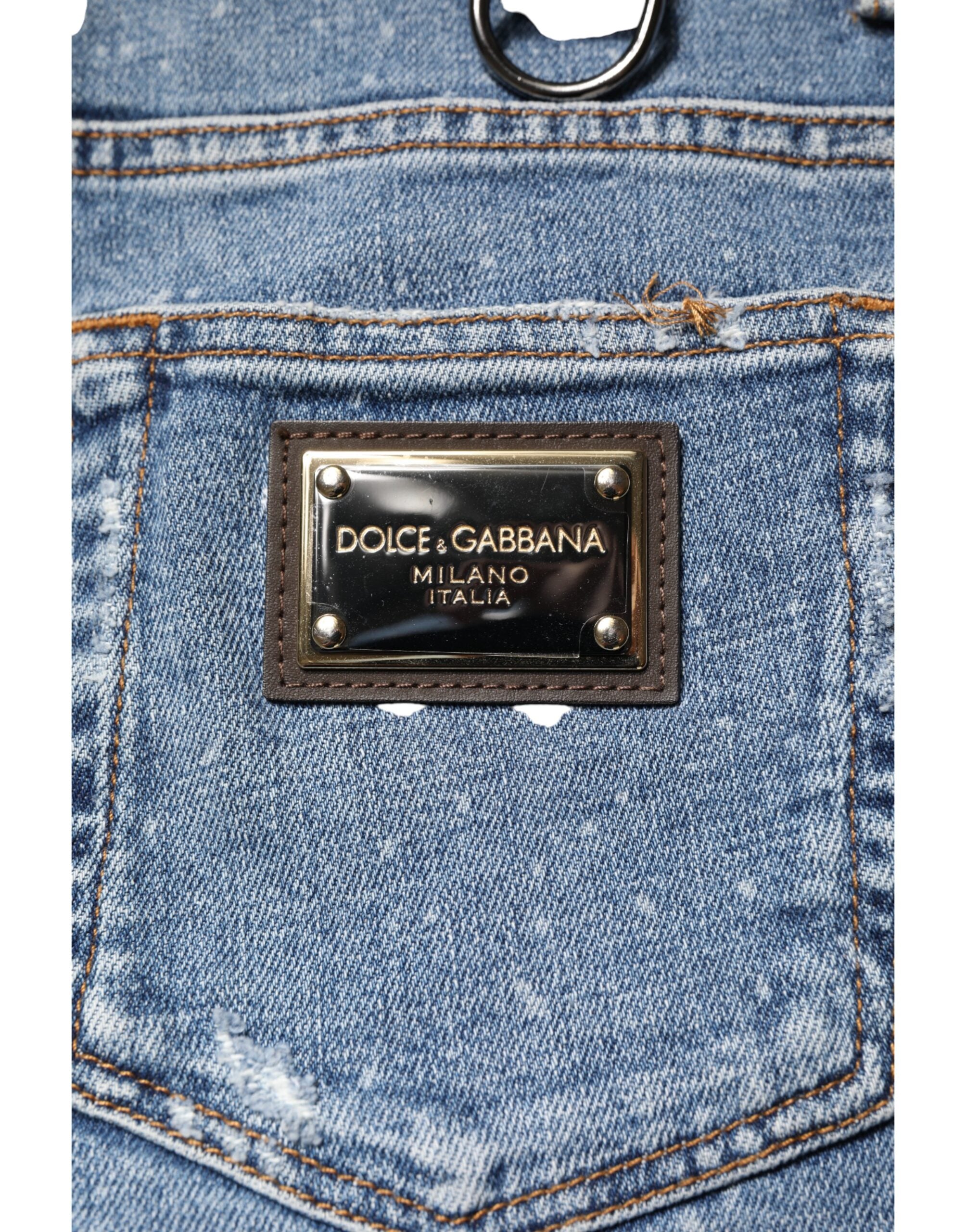 Dolce & Gabbana Blaue Skinny-Jeans aus Baumwolle mit Verzierungen