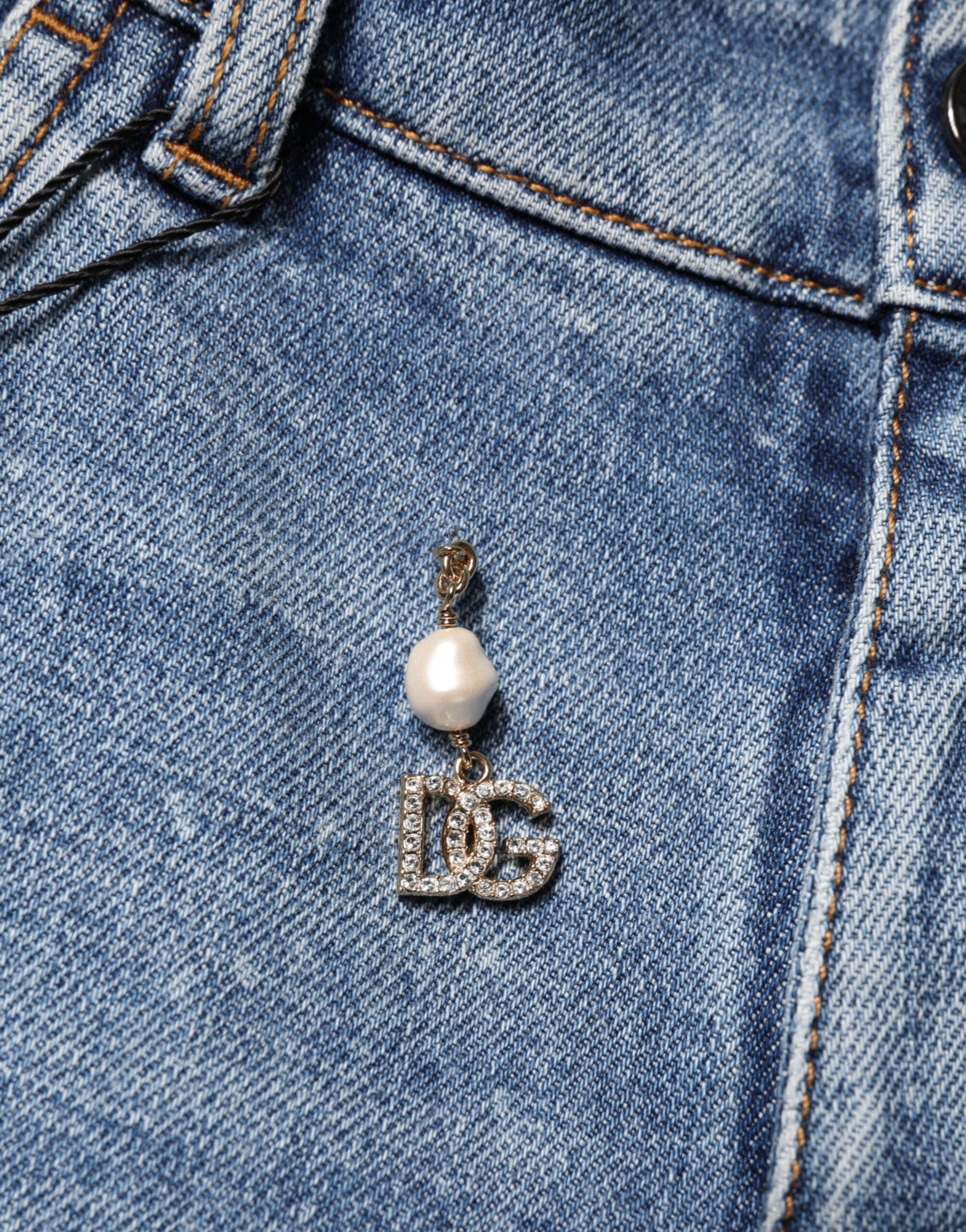 Dolce & Gabbana Blaue Skinny-Jeans aus Baumwolle mit Verzierungen