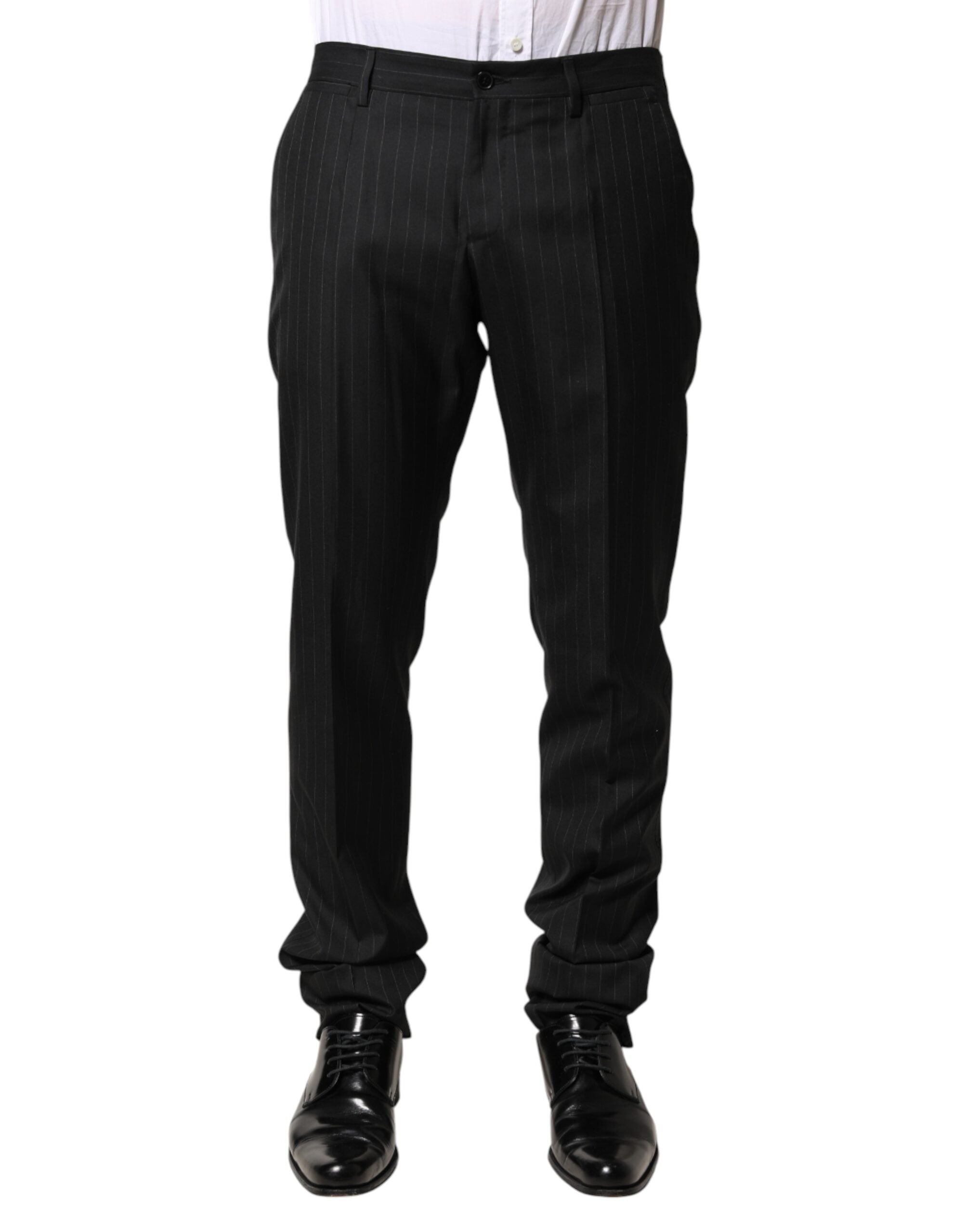 Dolce & Gabbana Schwarze Herren-Anzughose aus Wolle mit Streifen