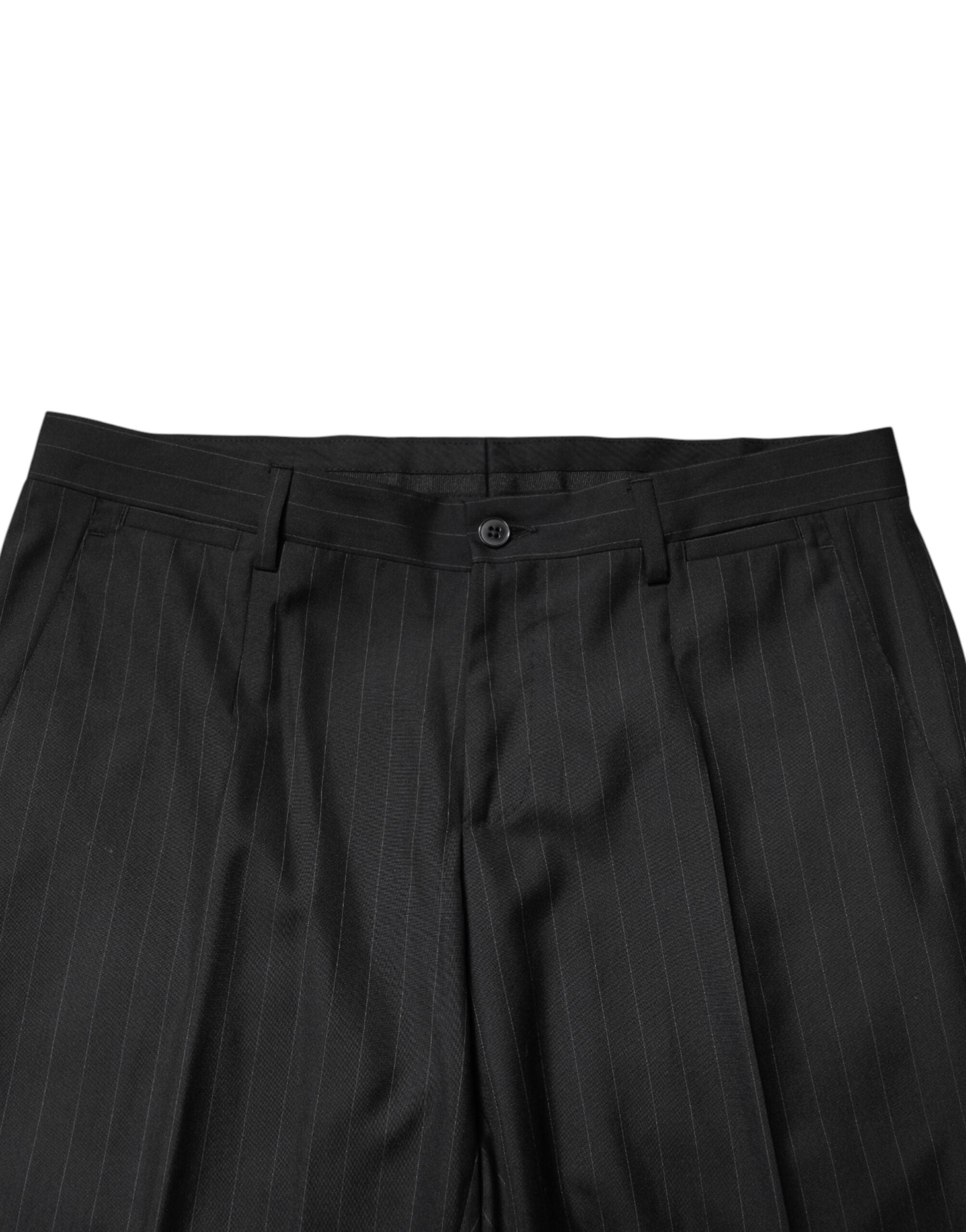Dolce & Gabbana Schwarze Herren-Anzughose aus Wolle mit Streifen