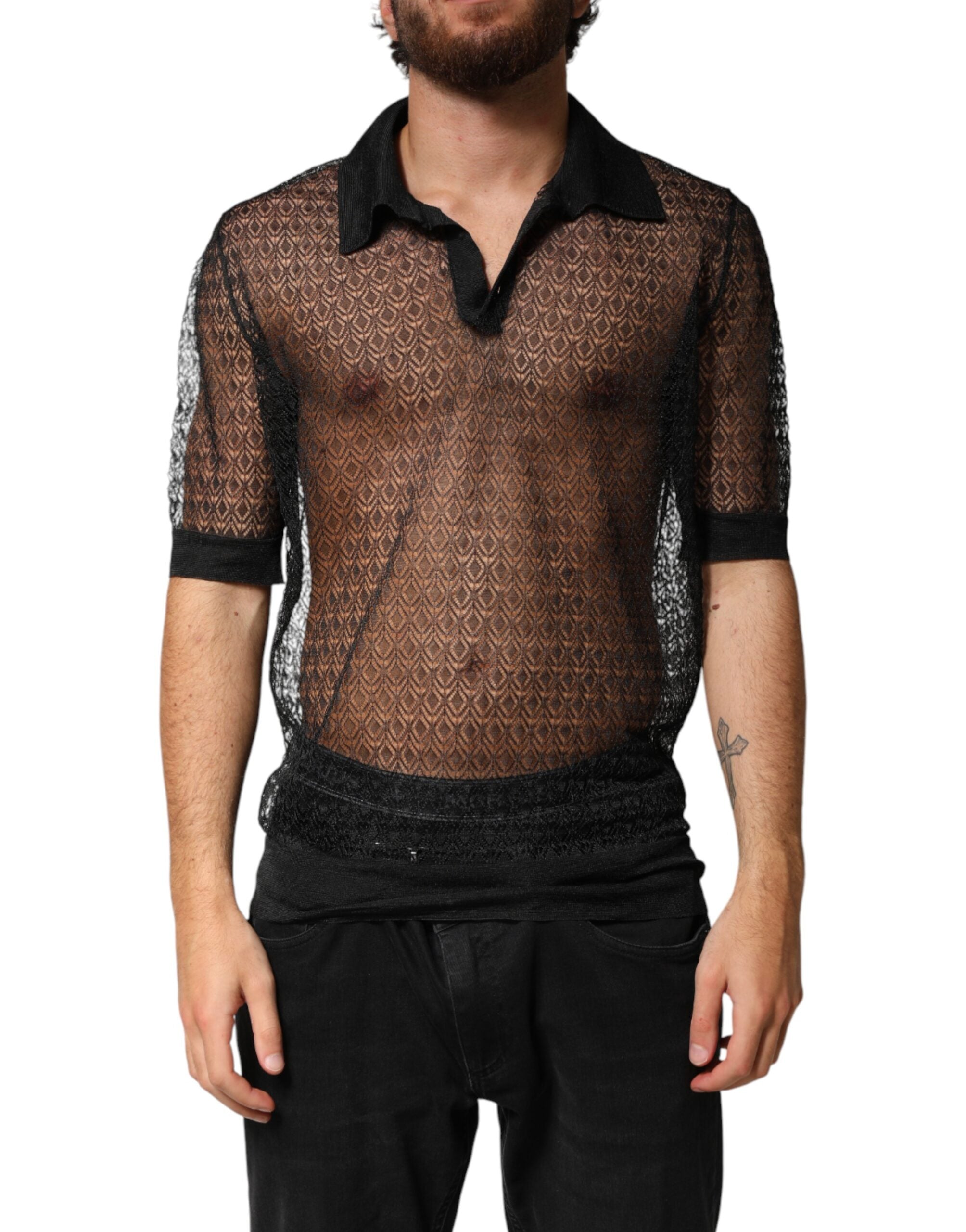 Dolce & Gabbana Schwarzes transparentes Poloshirt mit kurzen Ärmeln