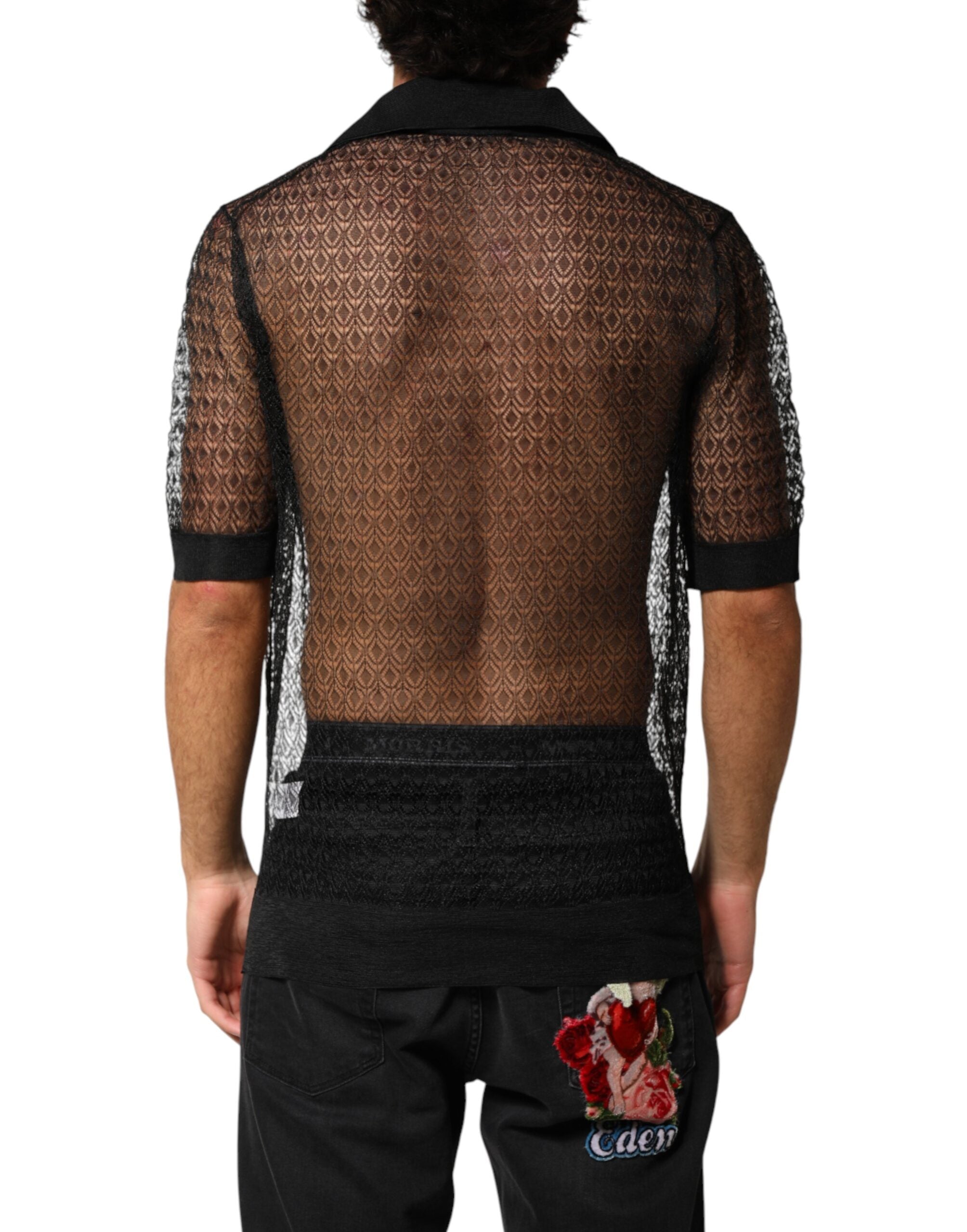 Dolce & Gabbana Schwarzes transparentes Poloshirt mit kurzen Ärmeln