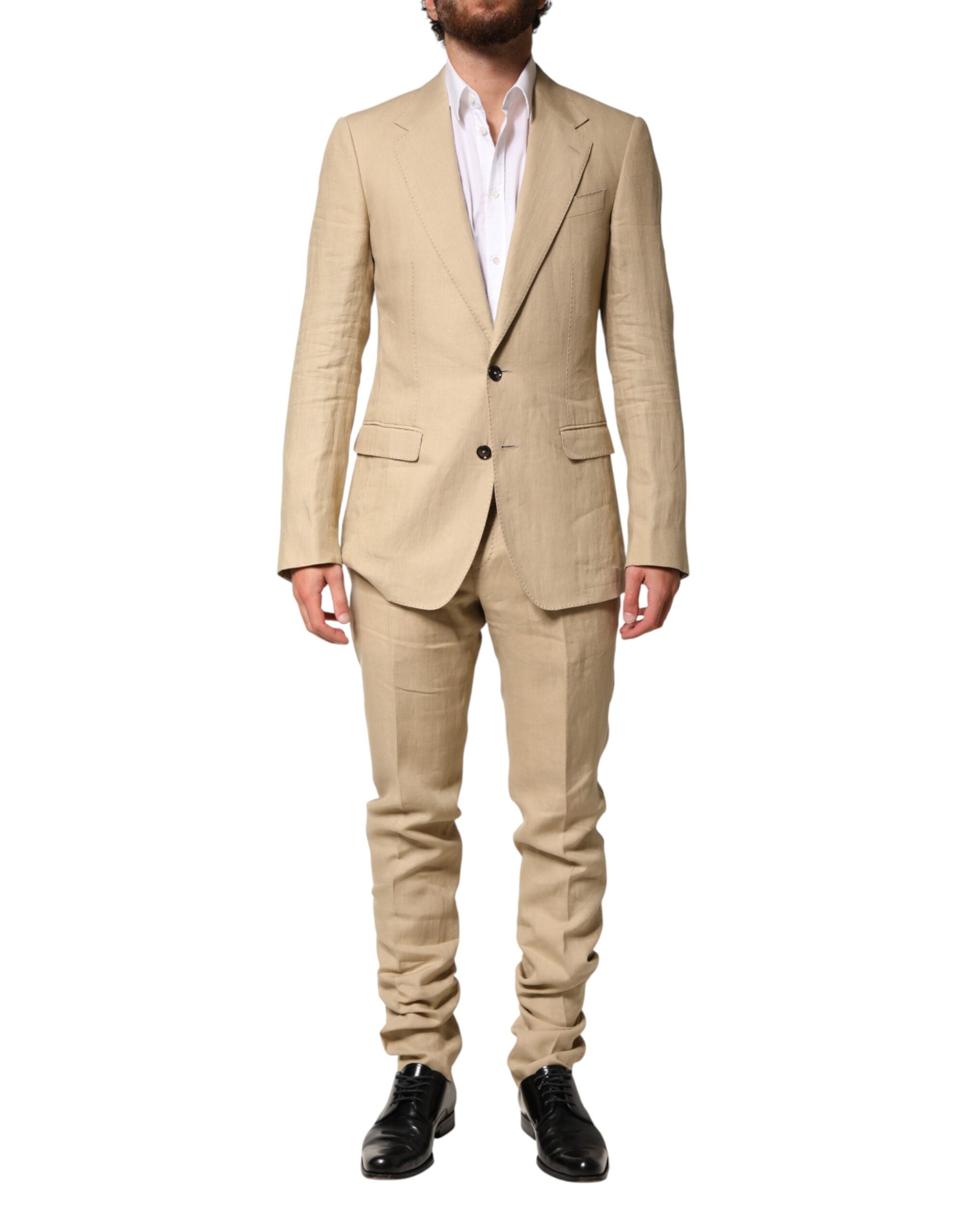 Dolce & Gabbana Beige Leinen Zweiteiler Sakko-Hose