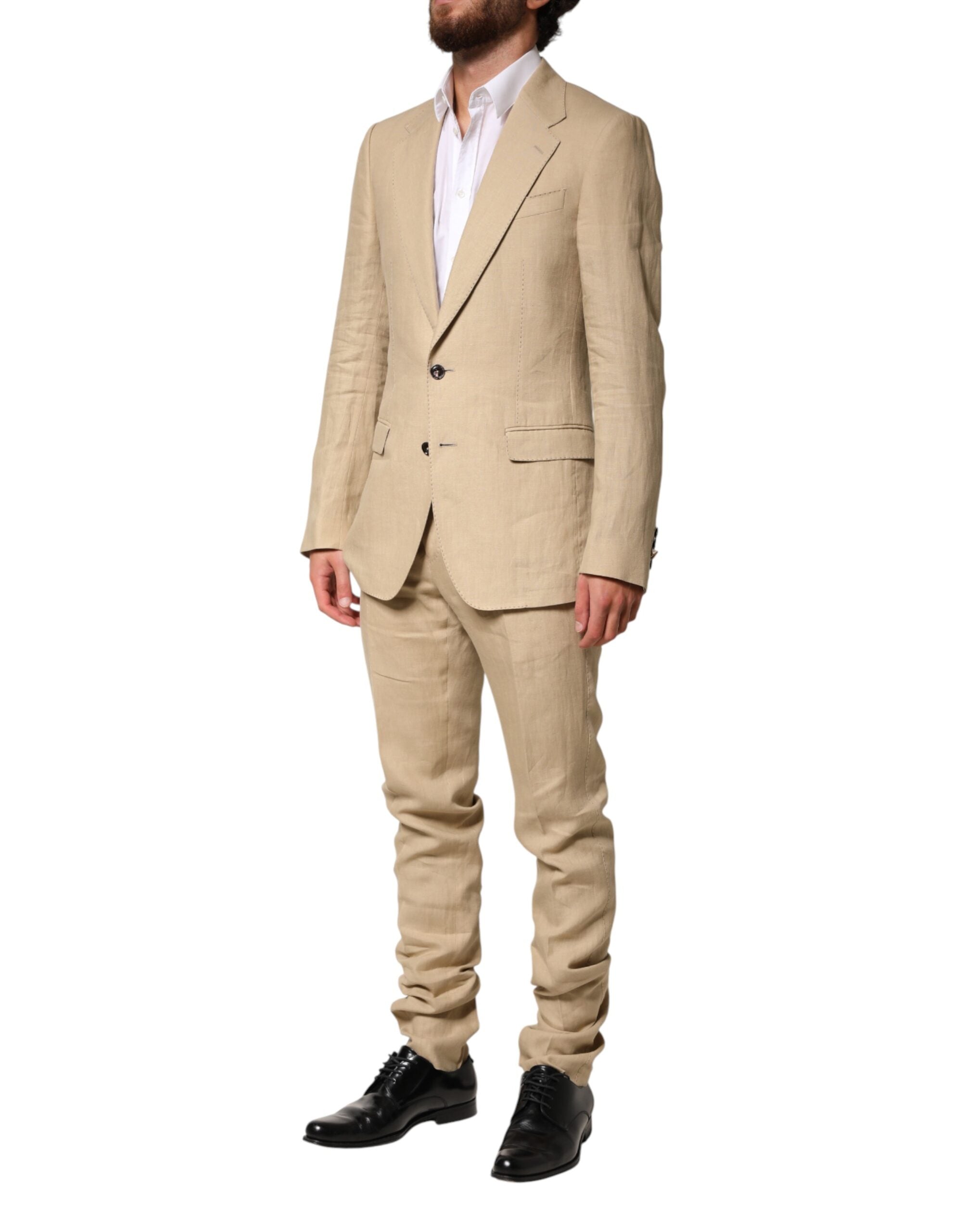 Dolce & Gabbana Beige Leinen Zweiteiler Sakko-Hose