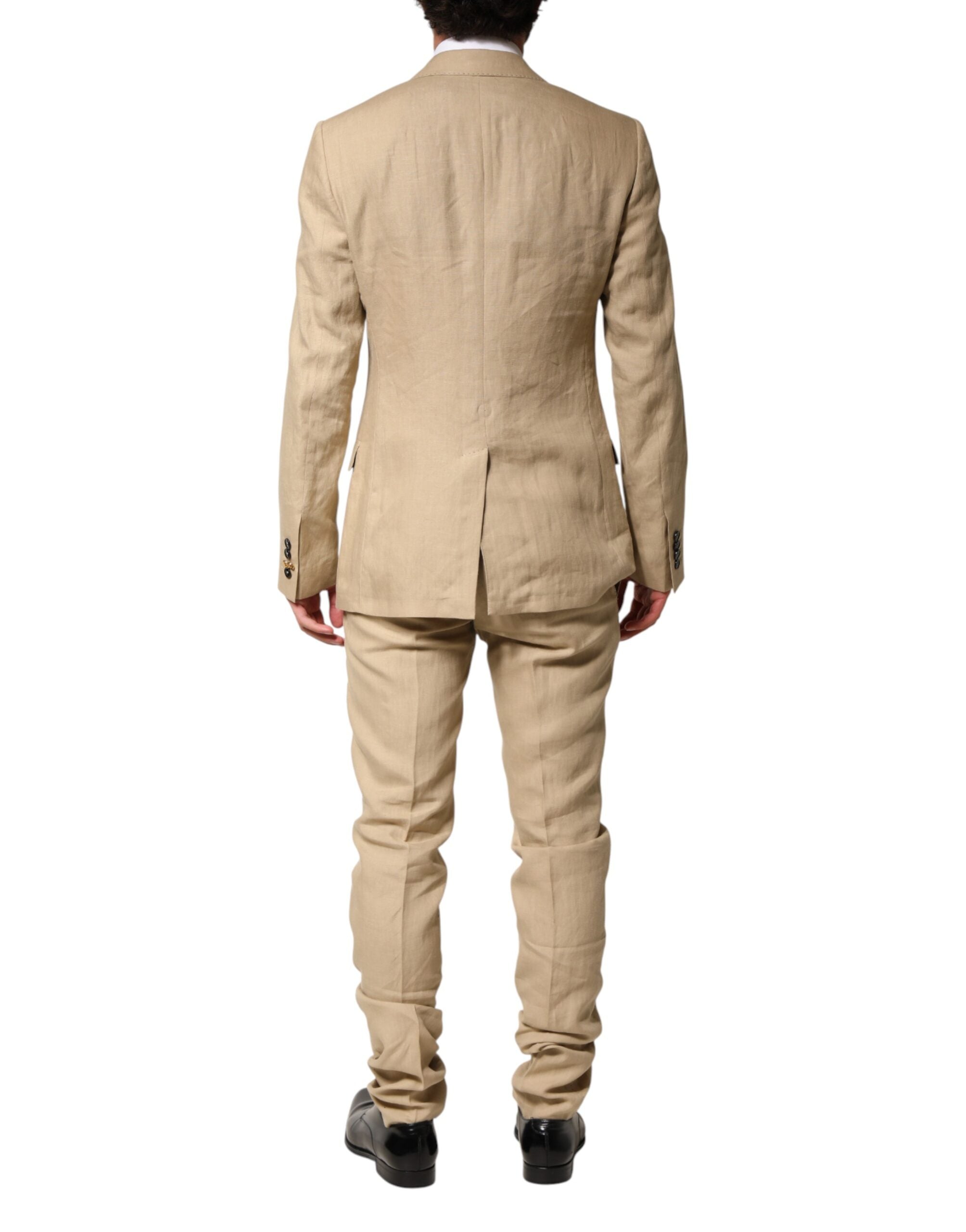 Dolce & Gabbana Beige Leinen Zweiteiler Sakko-Hose