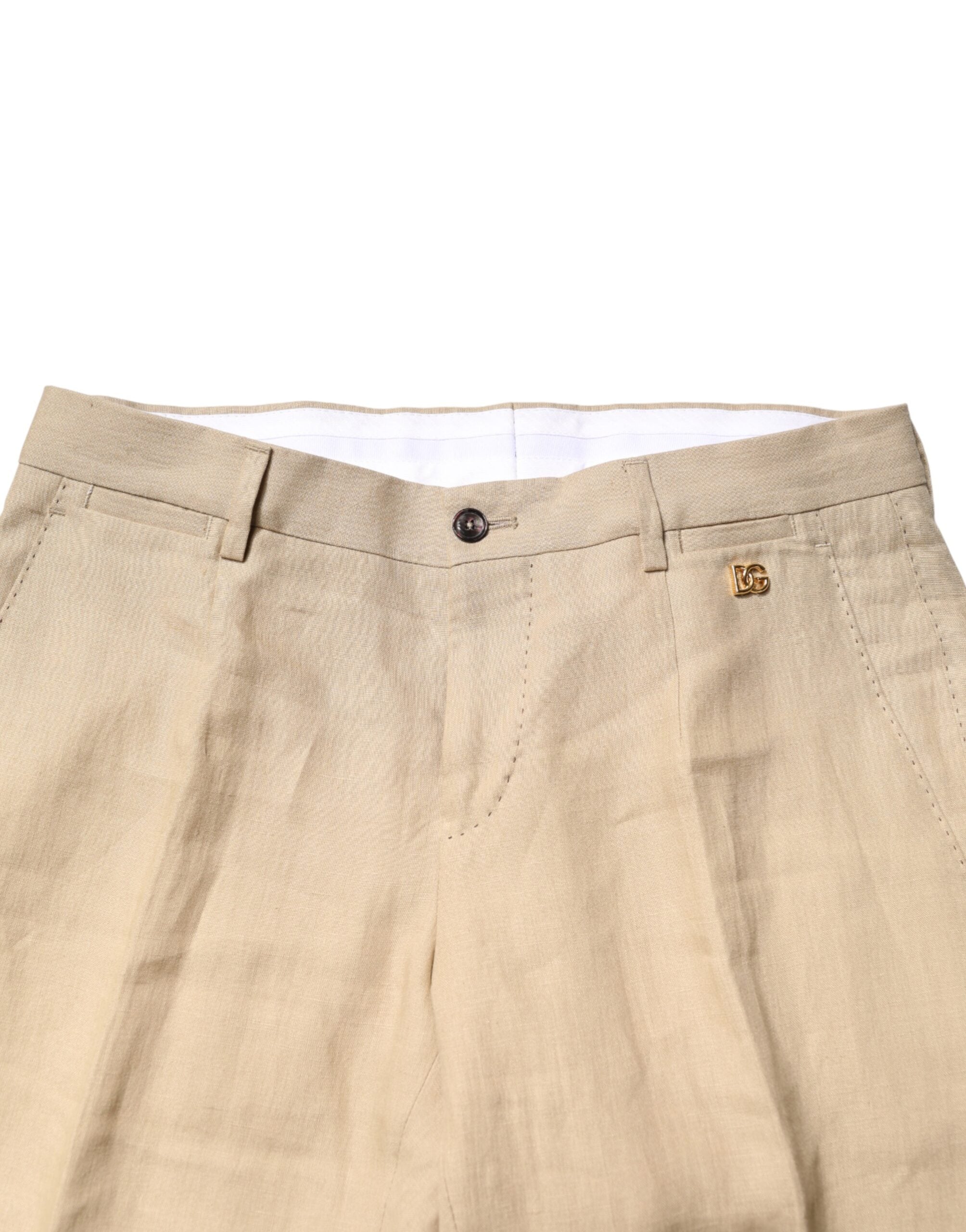 Dolce & Gabbana Beige Leinen Zweiteiler Sakko-Hose