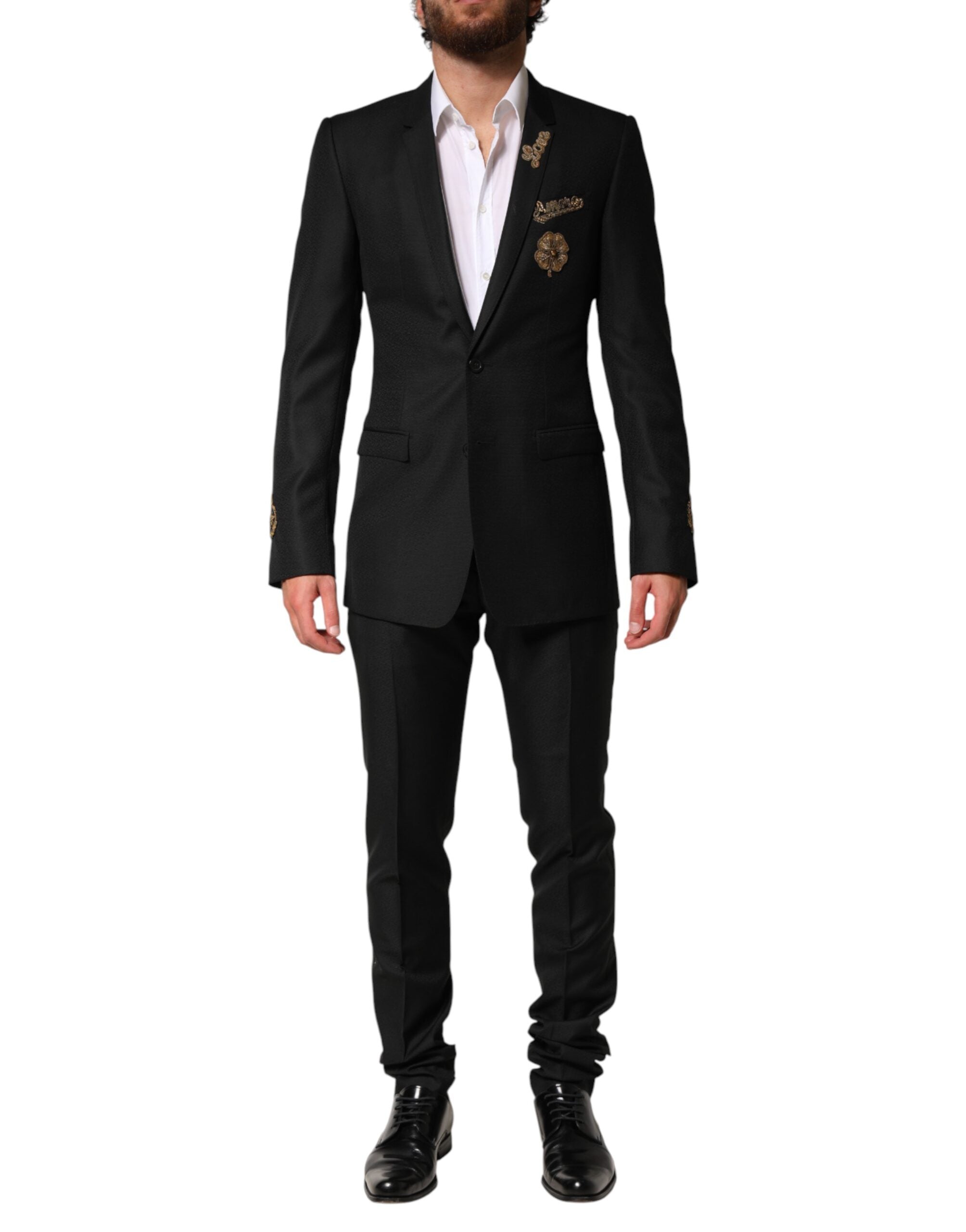 Dolce & Gabbana Schwarzer bestickter einreihiger 2-teiliger Anzug