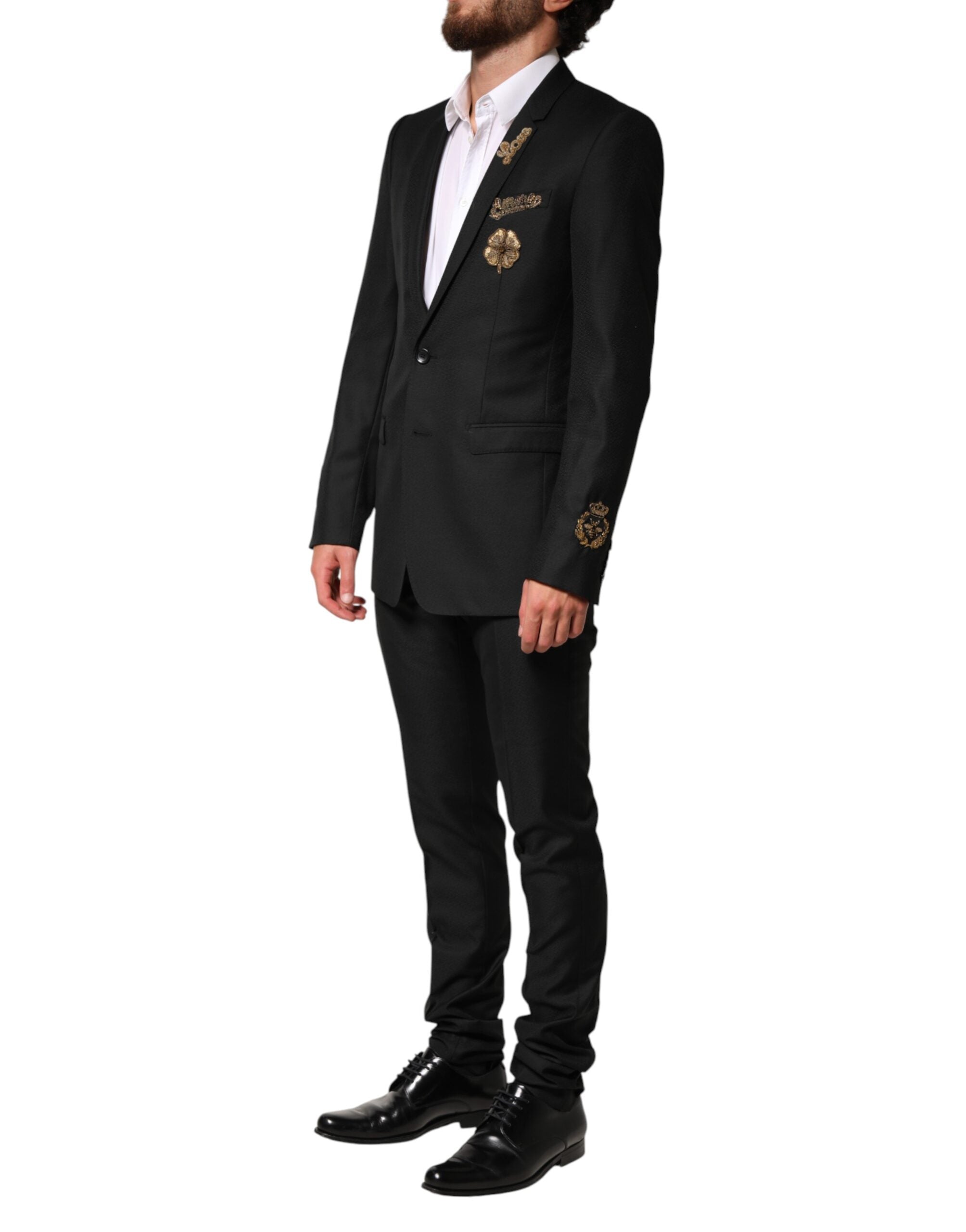 Dolce & Gabbana Schwarzer bestickter einreihiger 2-teiliger Anzug