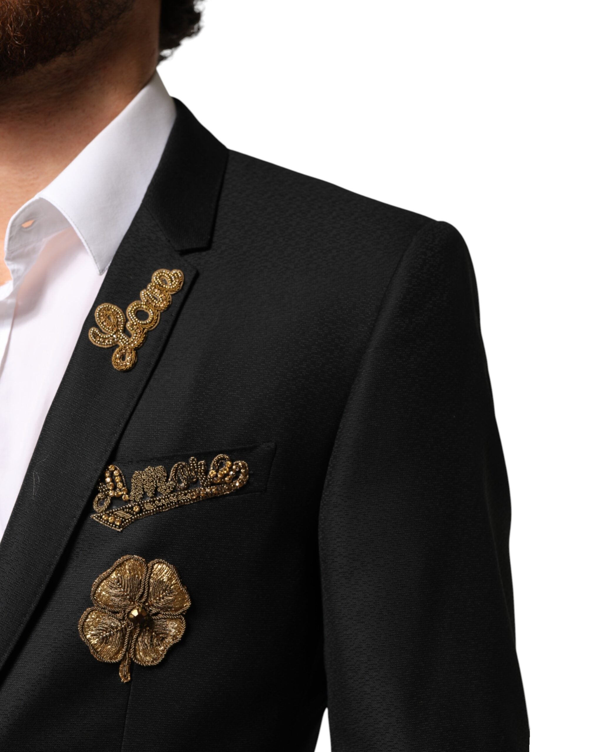 Dolce & Gabbana Schwarzer bestickter einreihiger 2-teiliger Anzug