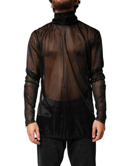 Dolce & Gabbana Schwarzer transparenter Rollkragenpullover mit langen Ärmeln