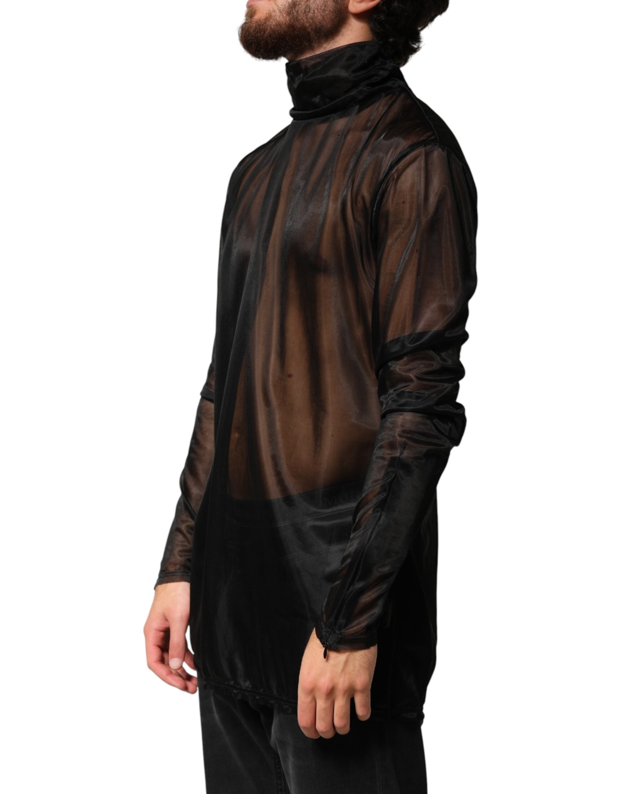 Dolce & Gabbana Schwarzer transparenter Rollkragenpullover mit langen Ärmeln