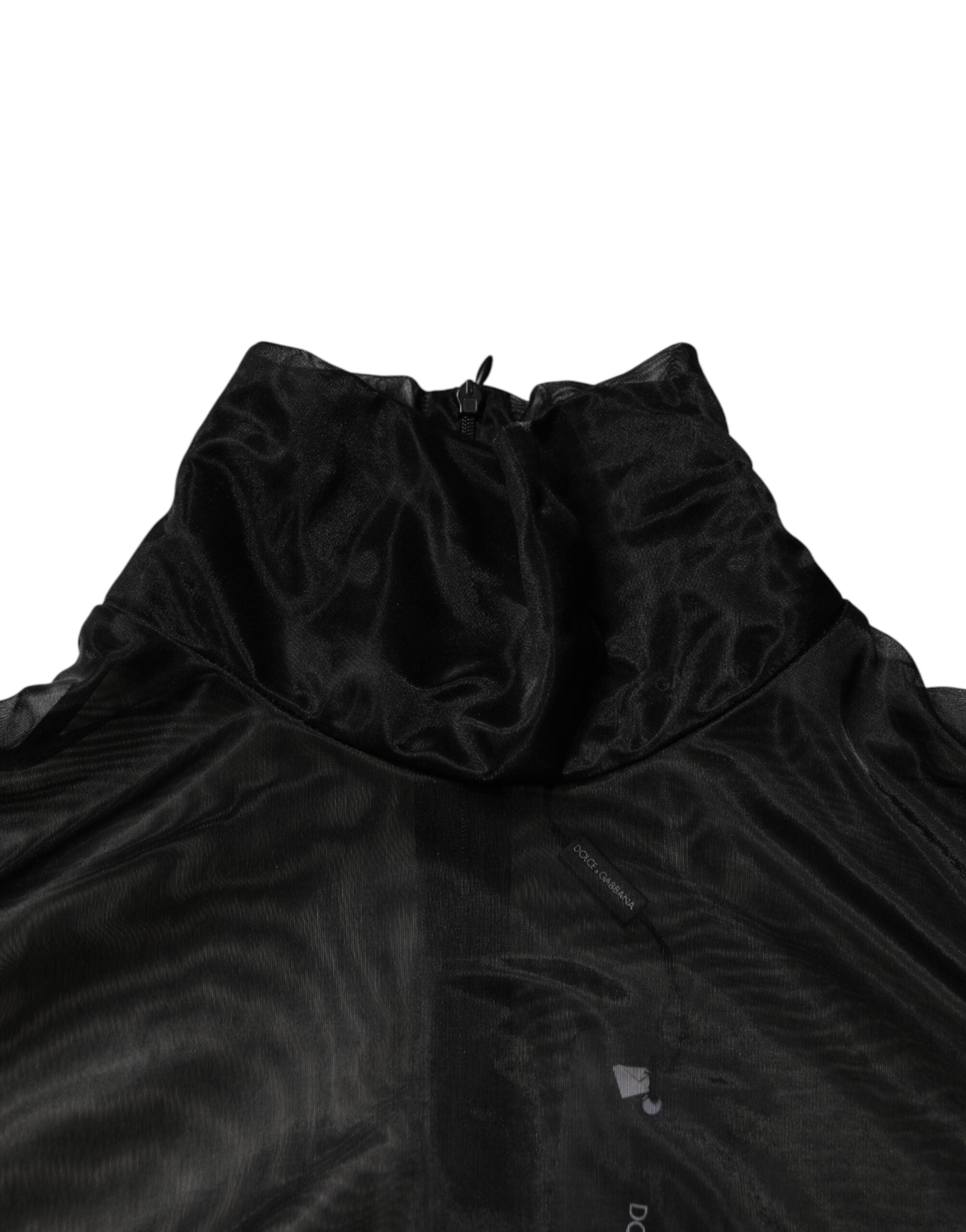 Dolce & Gabbana Schwarzer transparenter Rollkragenpullover mit langen Ärmeln