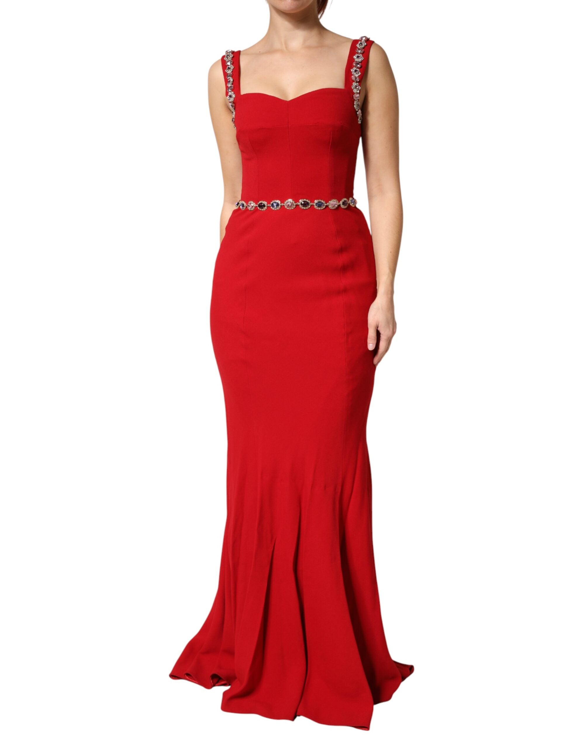 Dolce & Gabbana Rotes Verziertes Etui-Meerjungfrauen-Abendkleid