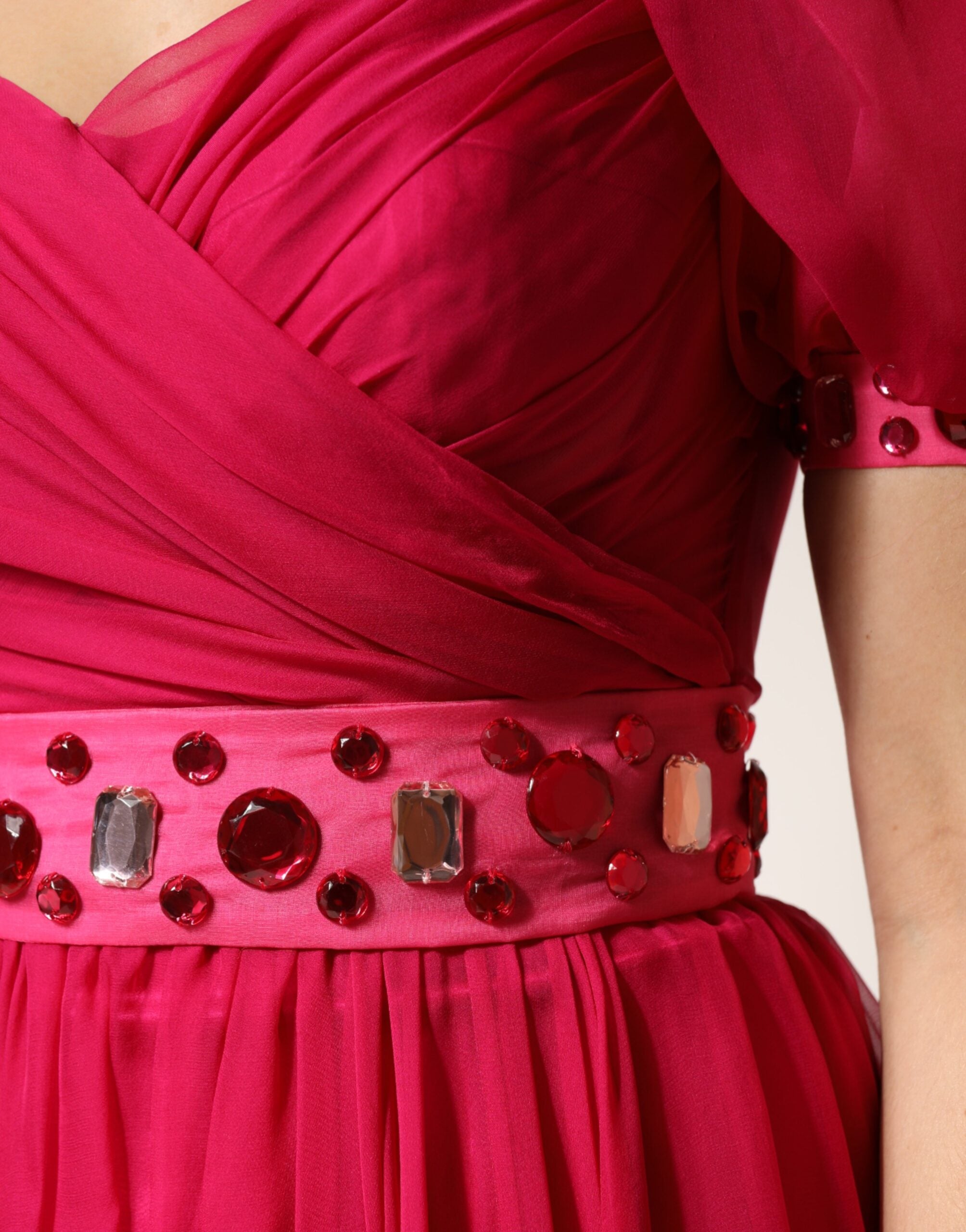Dolce & Gabbana Rosa Seiden-Midi-Kleid in A-Linie mit Verzierungen