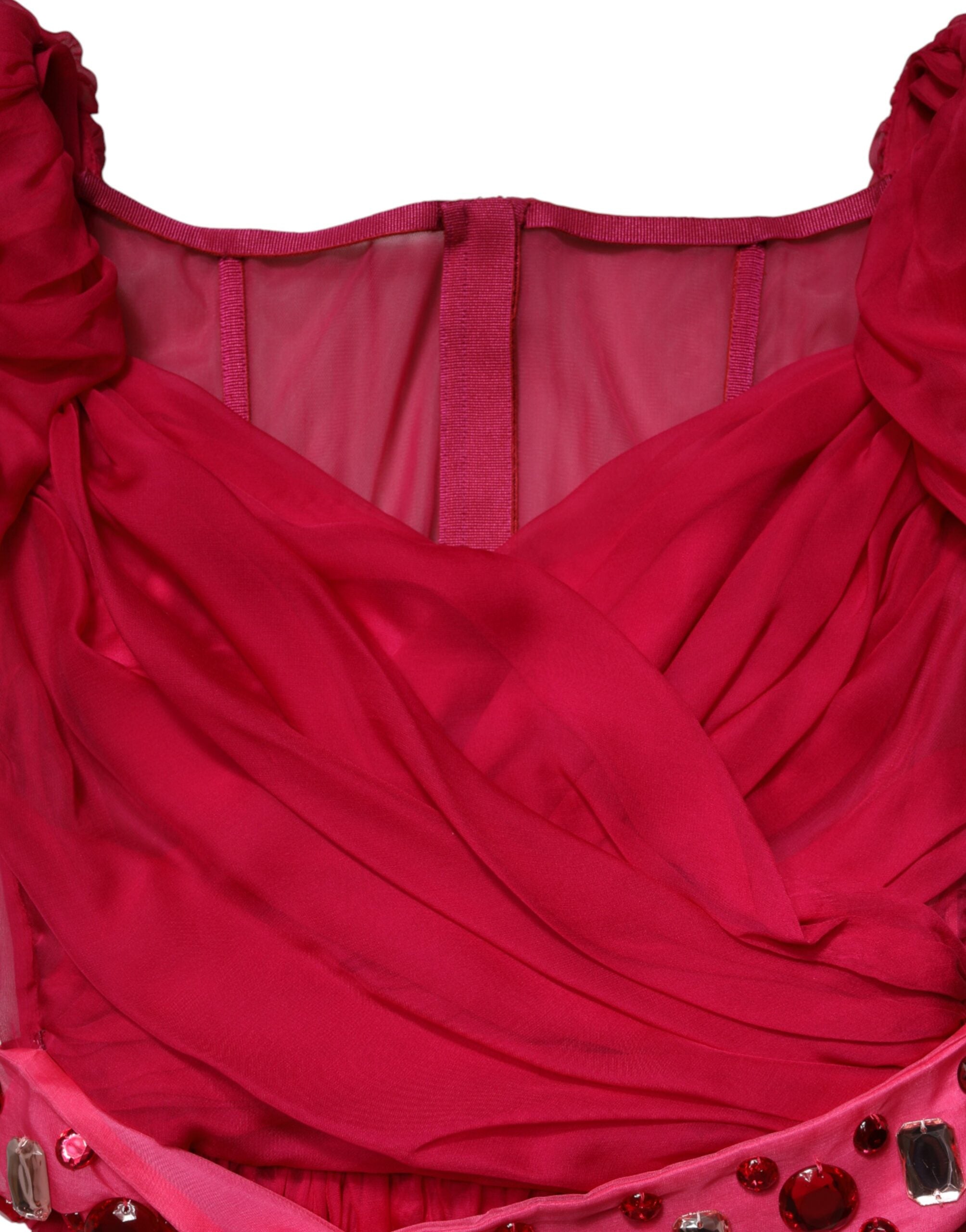 Dolce & Gabbana Rosa Seiden-Midi-Kleid in A-Linie mit Verzierungen