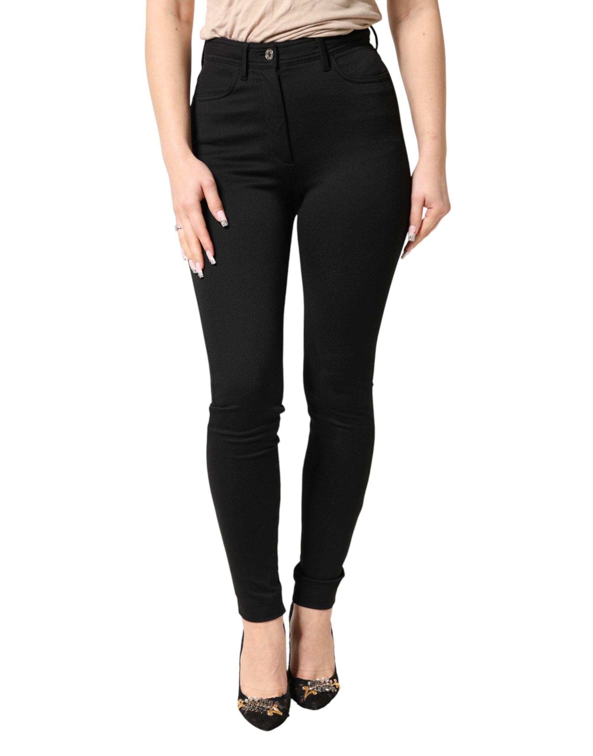 Dolce & Gabbana Schwarze Skinny High-Waist-Hose aus Stretch-Nylon